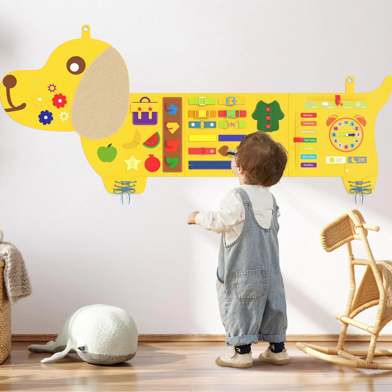 Giocattolo da parete per bambini, sensoriale Montessori Busy Board, cubo di attività in feltro per bambini, giocattolo sensoriale montato a parete, regalo per ragazzi e ragazze, 3-6 anni