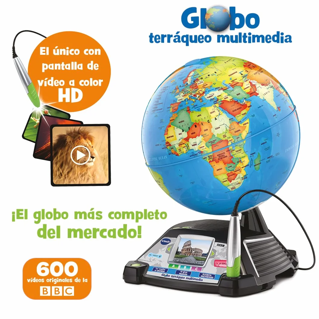 LeapFrog VTech – Mappamondo multimediale, l'unico display HD, 600 video originali della BBC, giocattolo per bambini +5 anni, versione ESP