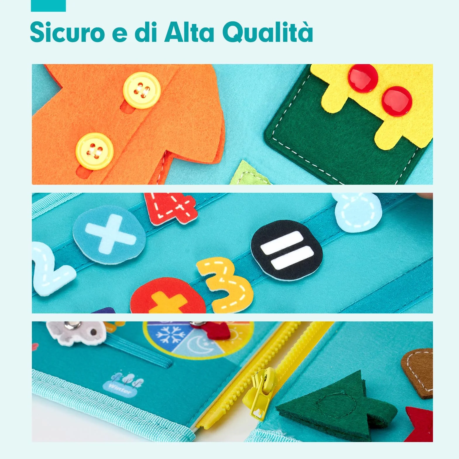 Montessori Busy Board di Feltro Bambino - Pannello Sensoriale Educativo per Bambini, Regalo Compleanno