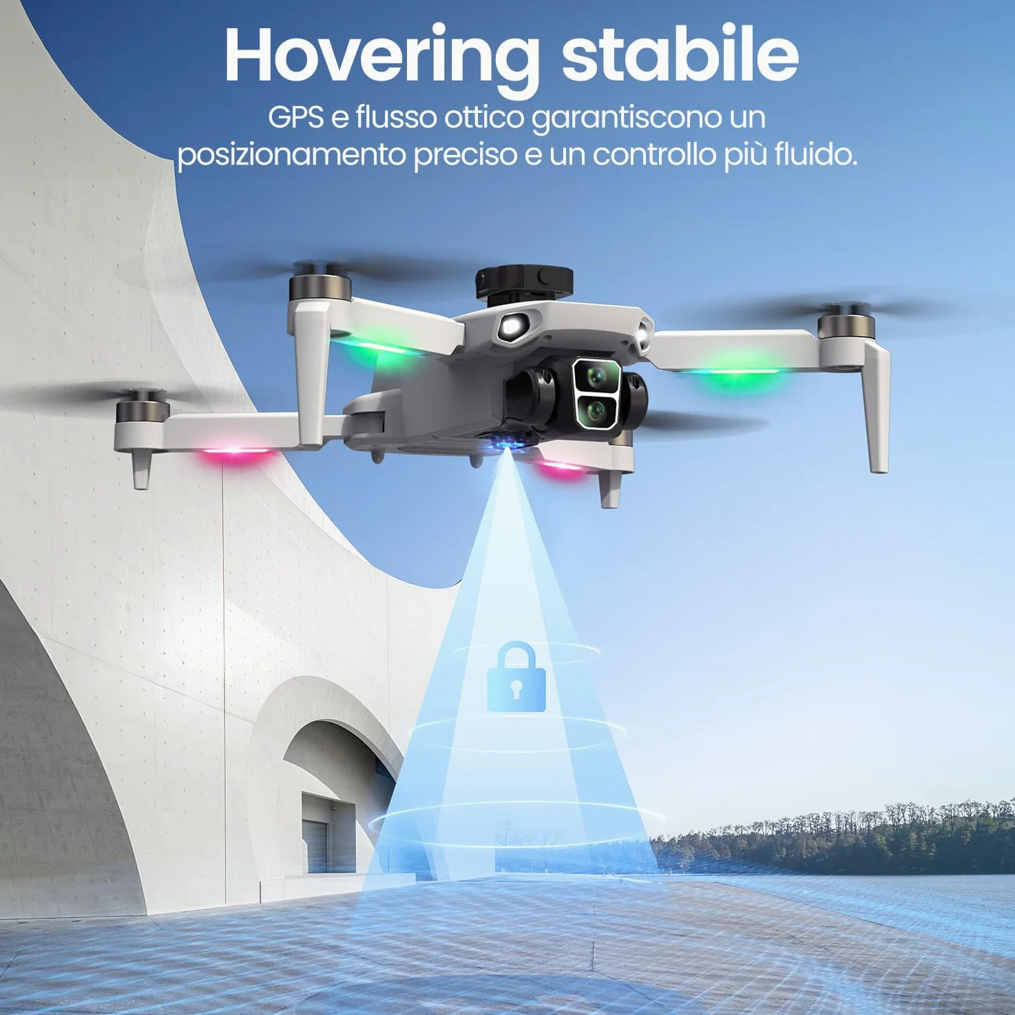 Drone GPS con Schermo HD Integrato da 4,3" e Fotocamera 4K per Principianti | Senza Telefono né app, 32 Min di Volo, Ritorno Automatico GPS, Flusso Ottico, 2 Batterie, Custodia e Struttura Pieghevole