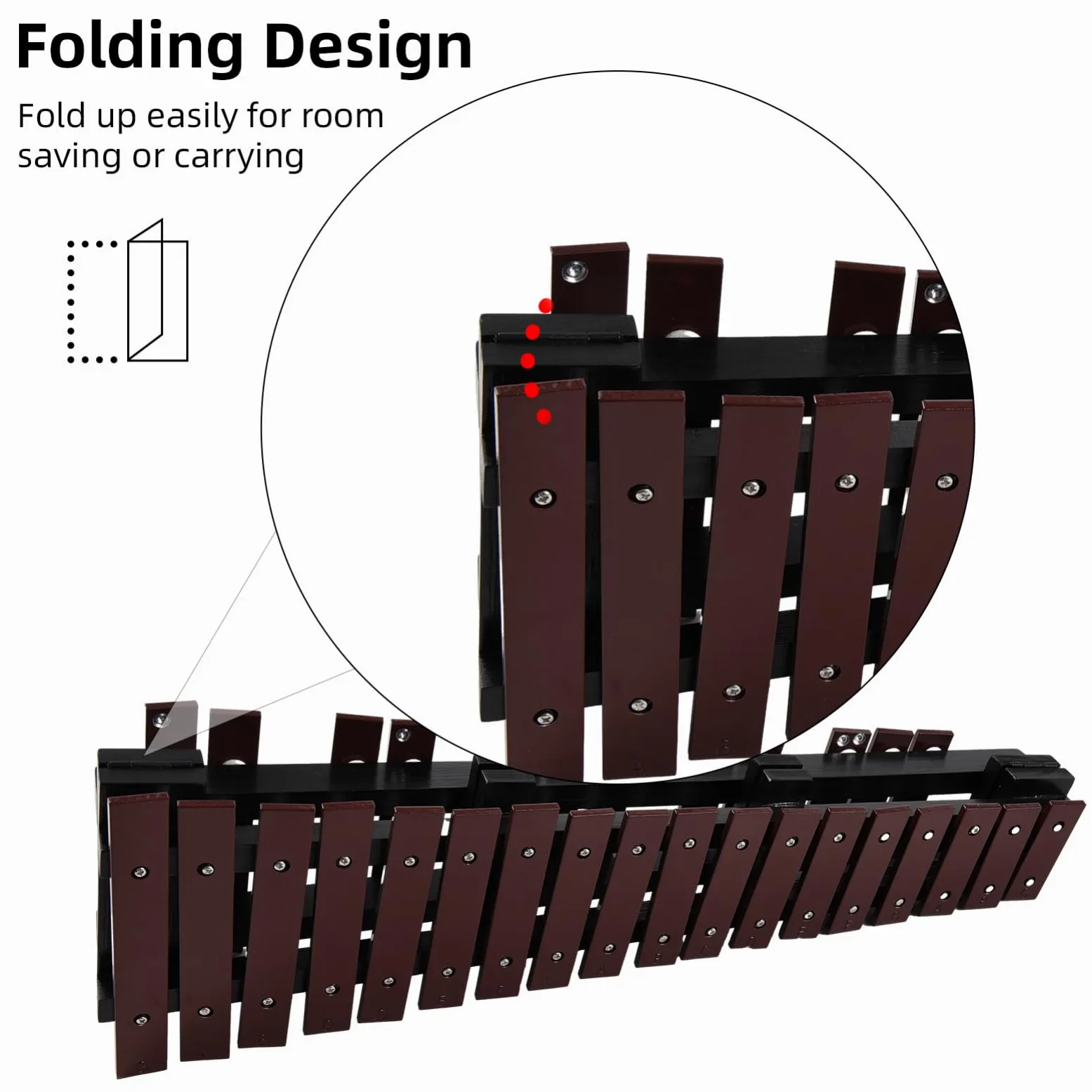 Glockenspiel di Alta qualità da 30 Note Xilofono Pieghevole con Struttura in Legno, Barre in Alluminio per L'educazione Musicale, Insegnamento, Gioco, Adatto a Tutte le età, Leggero e (Caffè)