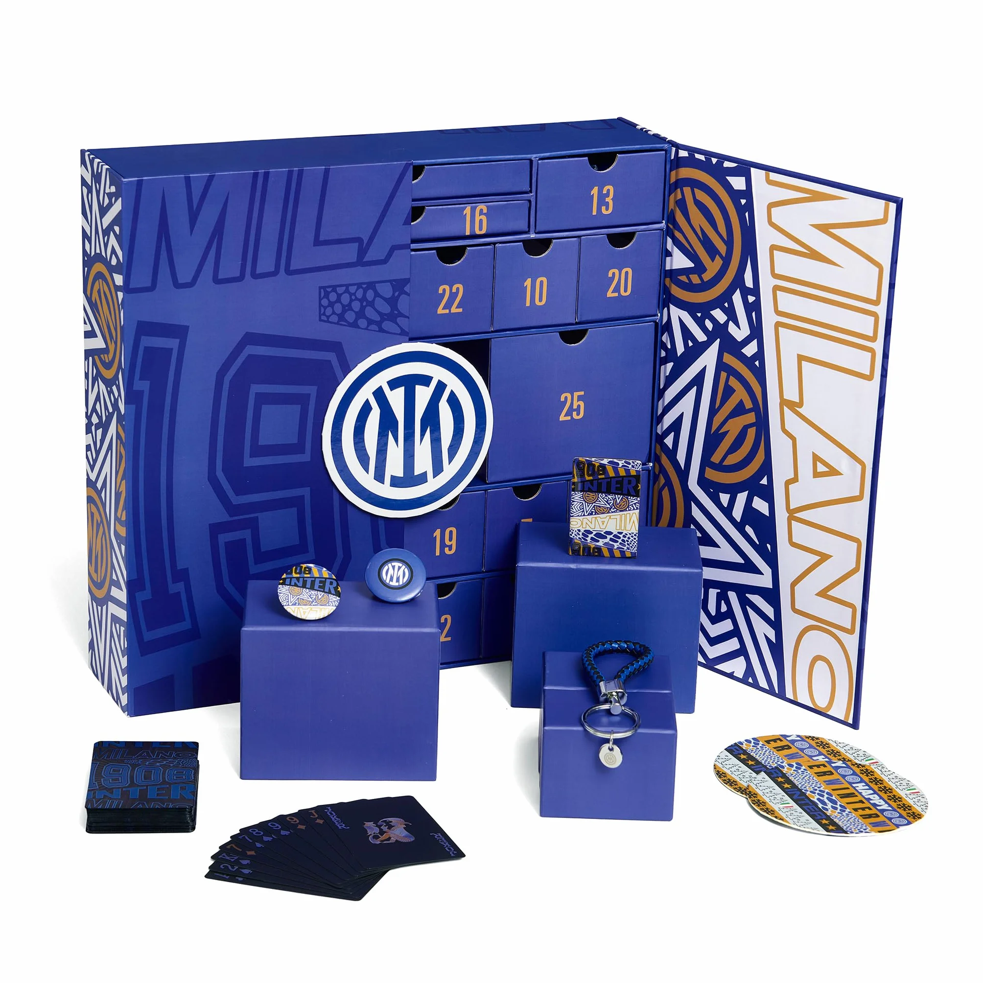 Inter - Calendario dell'Avvento, 25 Prodotti a Tema, Idea Regalo Natale, Prodotto Ufficiale, Vivi l'attesa del Natale con i Colori nerazzurri
