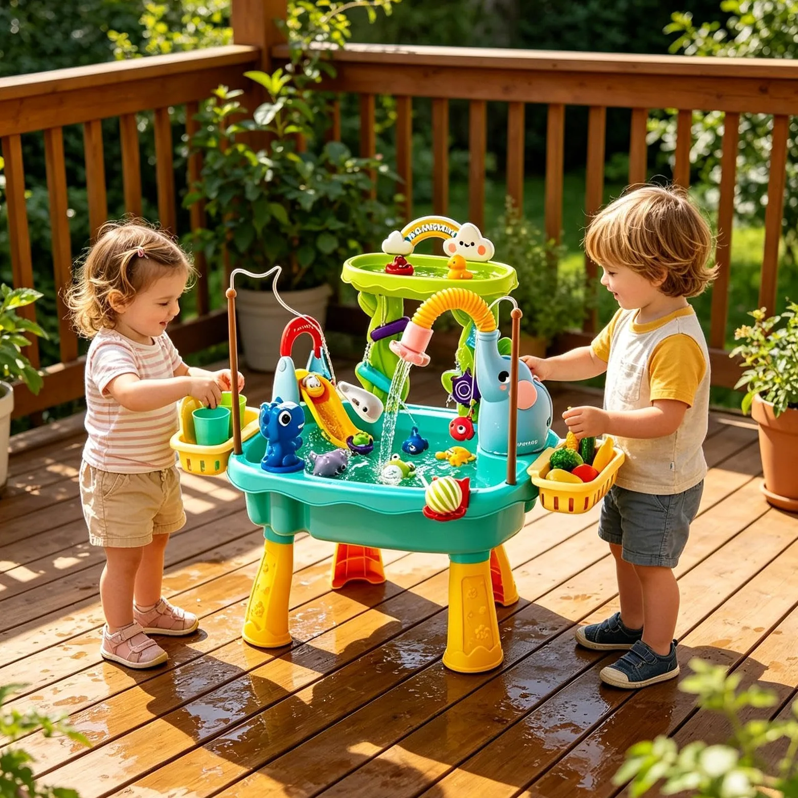 Tavolo Acqua Bambini Giocattoli Da Pesca Con Pompa Elettrica | Giocattolo Acquatico Da Esterno per Bambini e Bambine Piccoli Patio Spiaggia Campeggio Asilo Casa Bagno Sala Giochi Vacanza