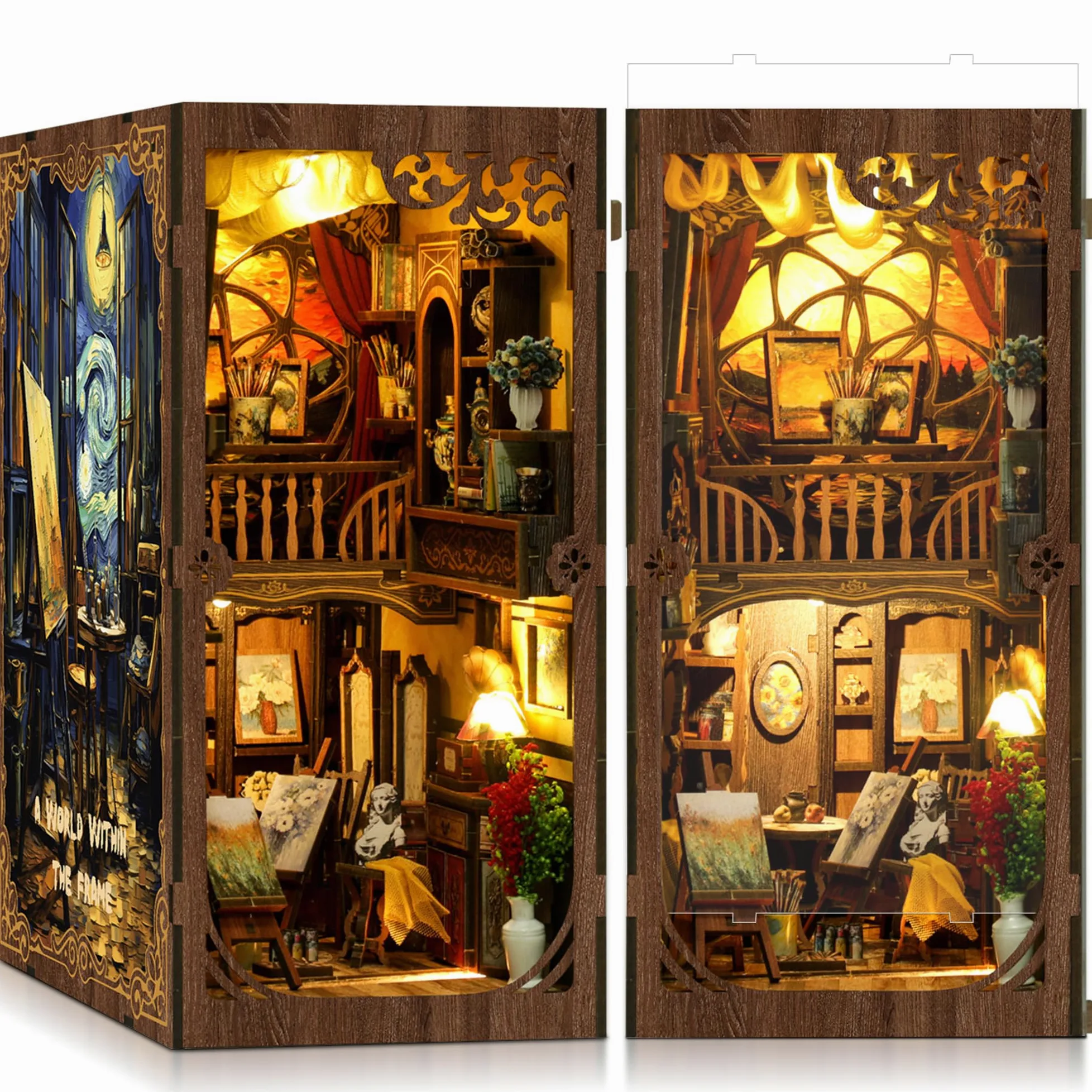 CRIOLPO Kit Book Nook DIY per Adulti - Casa in Miniatura con Luci LED da Montare, Modellismo 3D Creativo per Decorare Librerie - Regalo Originale per Appassionati di Fai da Te