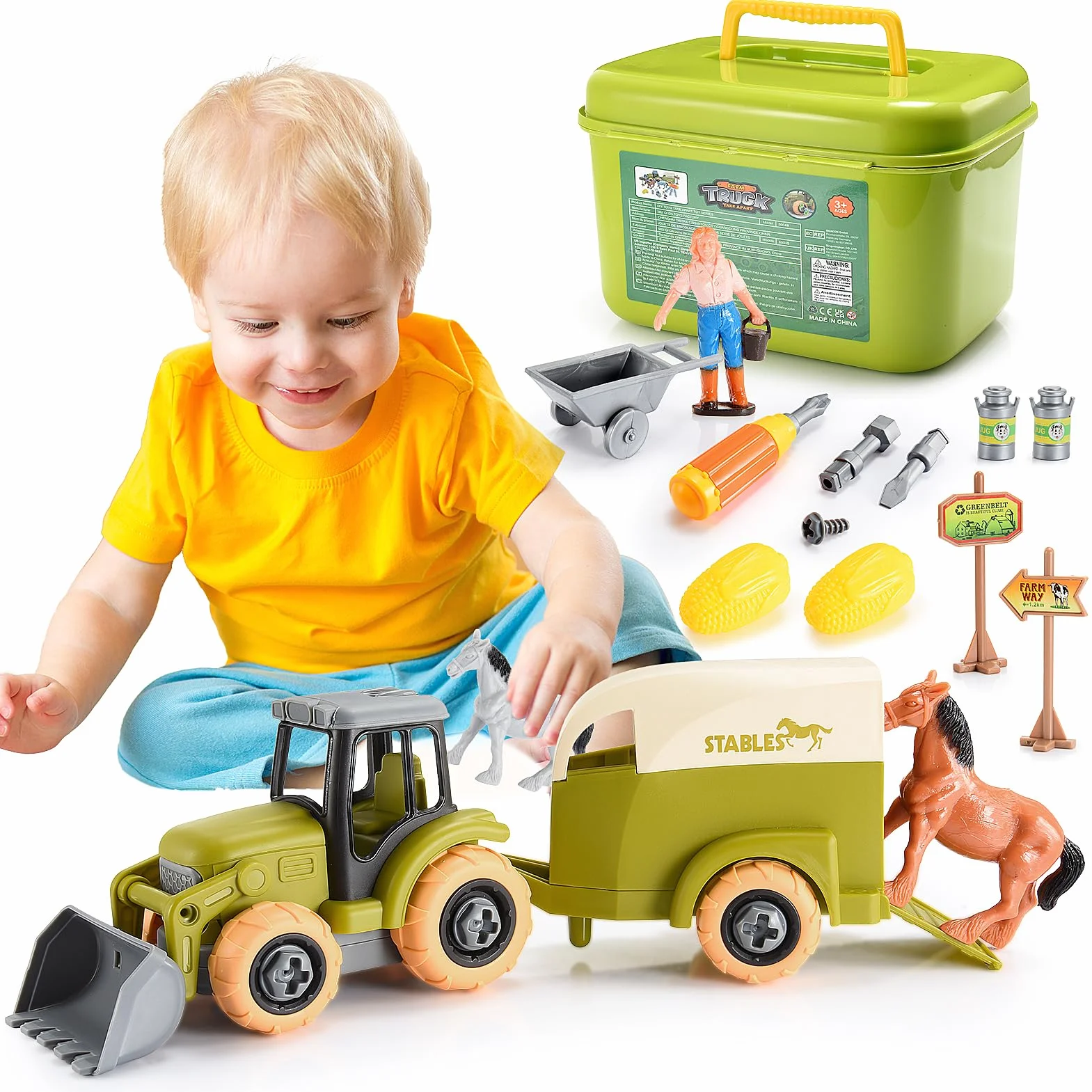 HappyKidsClub Trattore Giocattolo per bambini Fattoria Animali Giochi 3 4 5 Anni Regali Natale Camion