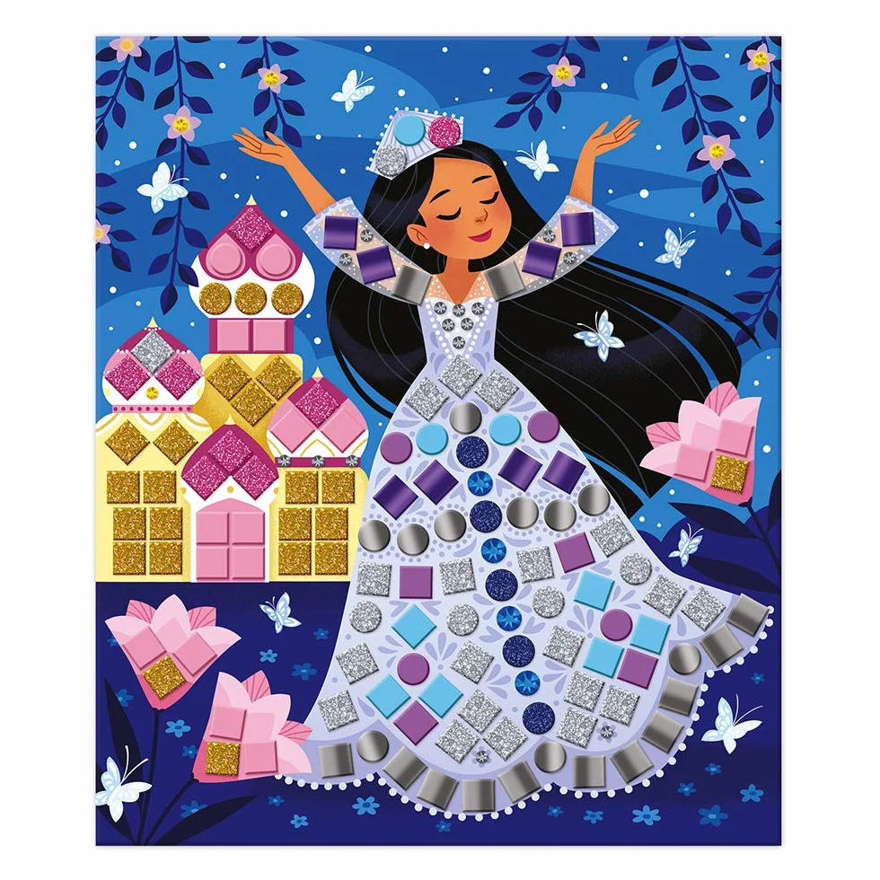 Janod - Cofanetto Mosaici Principesse e Fate - Les Ateliers du Calme - Kit Creativo per Il Tempo Libero dei Bambini - Sviluppo della Motricità Fine e della Concentrazione - Dall'Età di 5 Anni, J07962