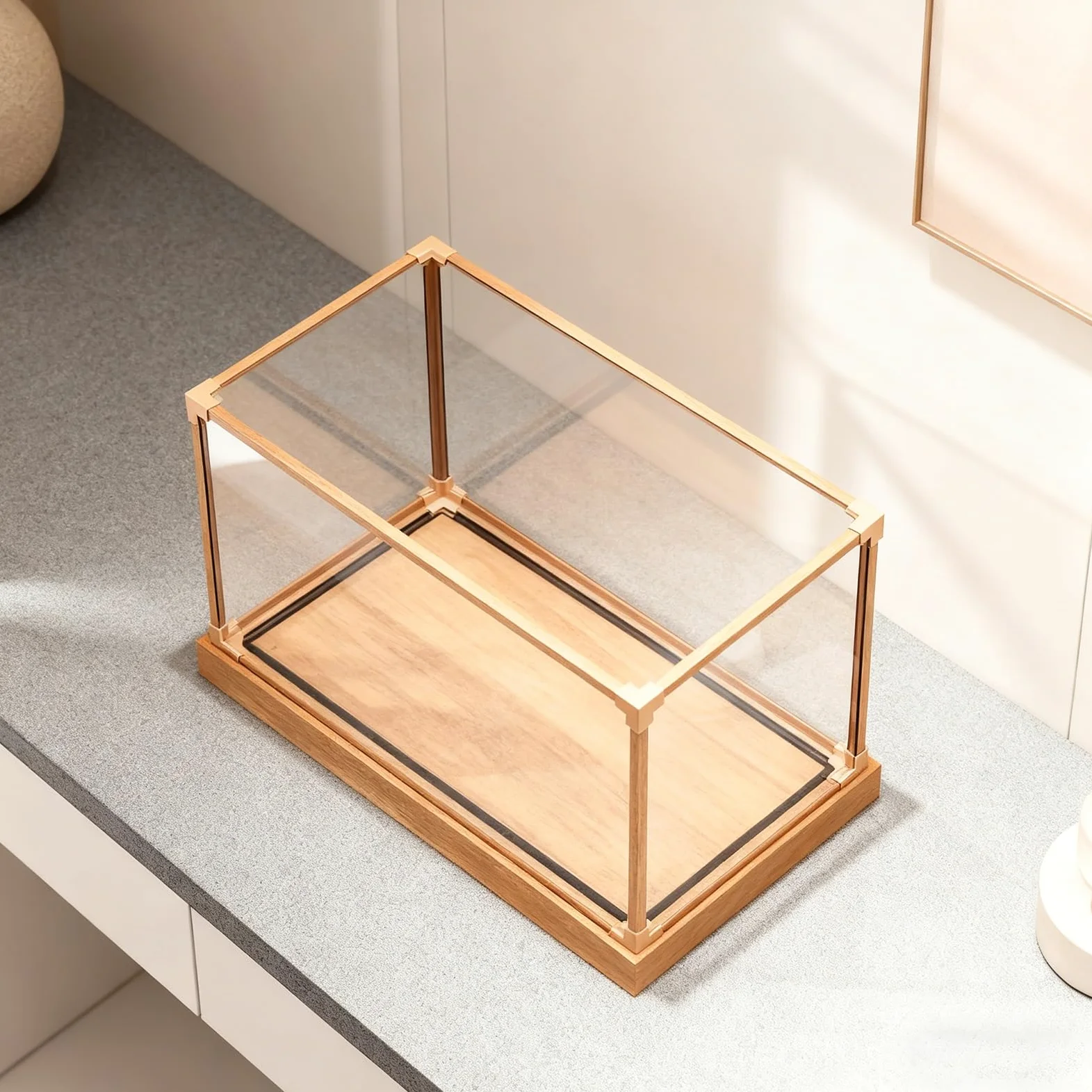 Vetrina per auto in acrilico extra lunga con scatole impilabili in legno per giocattoli Sto box per piano di lavoro C Sto contenitori per bambole e modelli alimentari (40 x 35 x 15 cm
