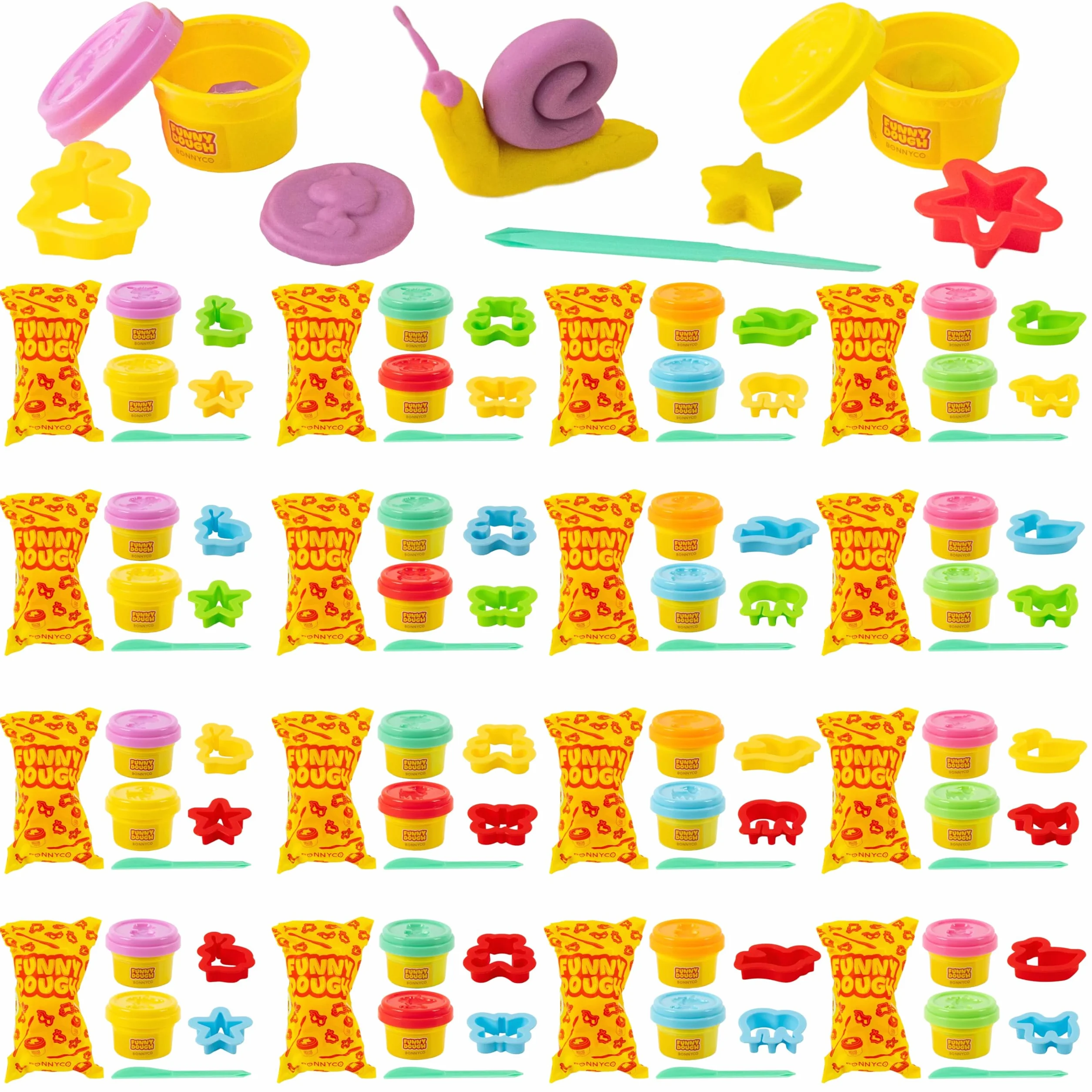 BONNYCO Set Plastilina per Bambini con Stampini e Sacchettini Regalo, 16 Pezzi