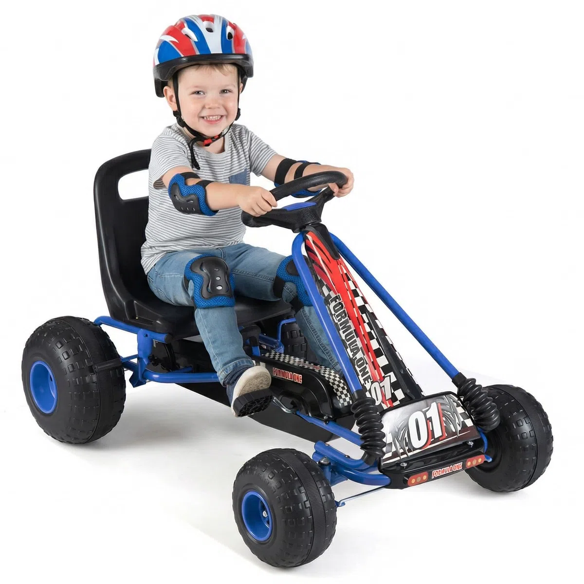 Go Kart a pedali, auto a 4 ruote per bambini, blu, sedile con freno a mano