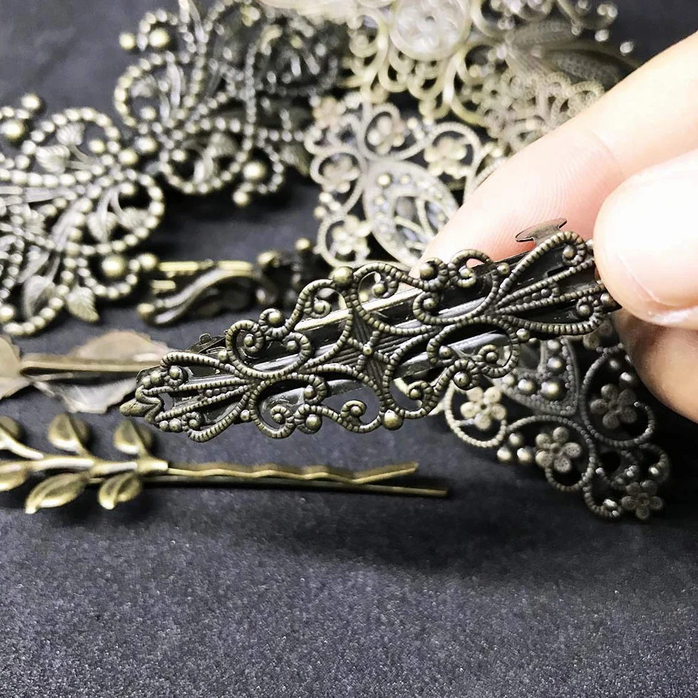 10PCS Fermagli per Capelli Laterali in Lega di Metallo Mollette antiche Porta Coda di Cavallo per Donne Ragazze Acconciatura Spessa Accessori per Capelli Accessori per Capelli - Bronzo