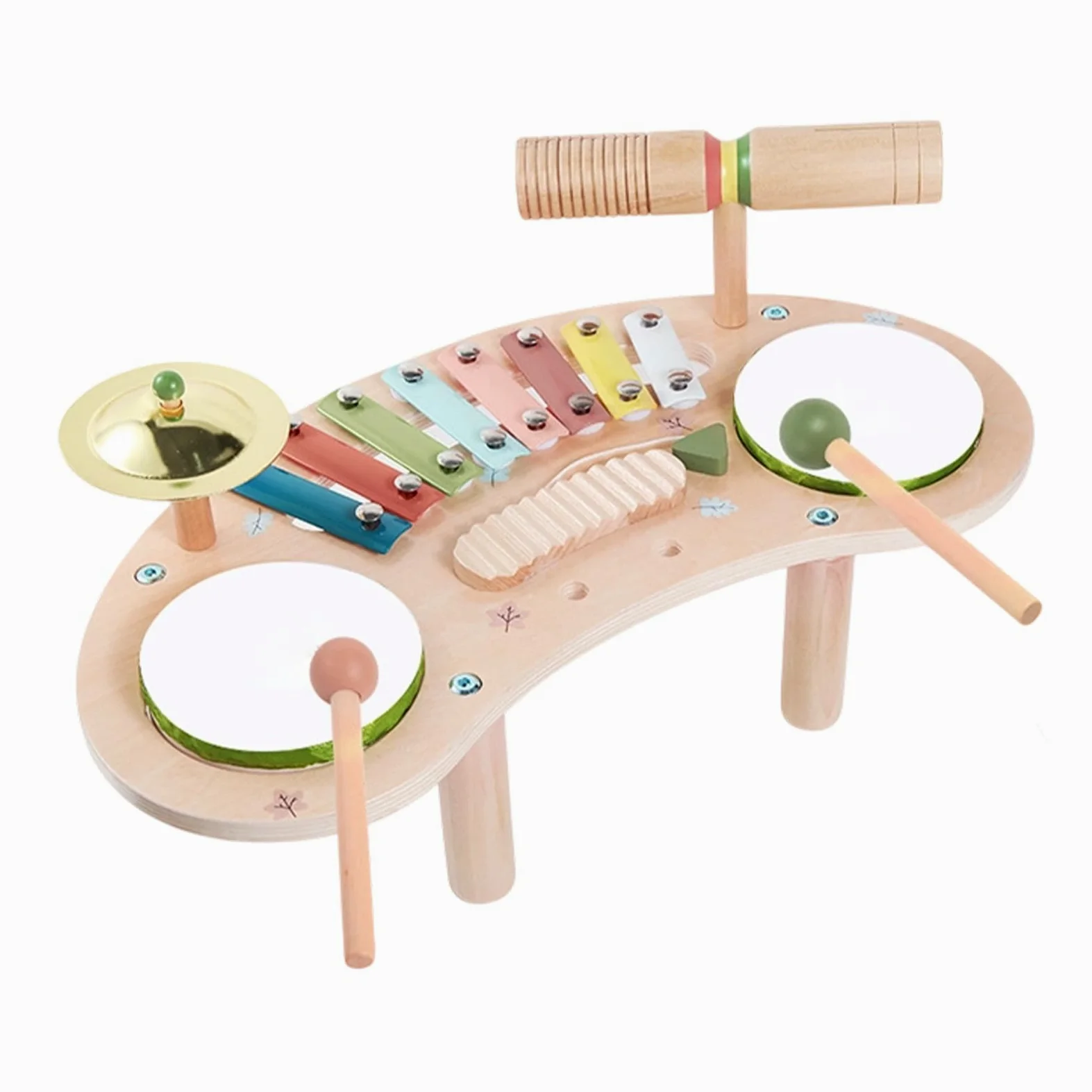 Set Batteria per Bambini in Legno per Bambini | Giocattoli per lo Sviluppo Precoce per Regalo Compleanno Festa Bambini Asilo Scuola Materna Homeschooling
