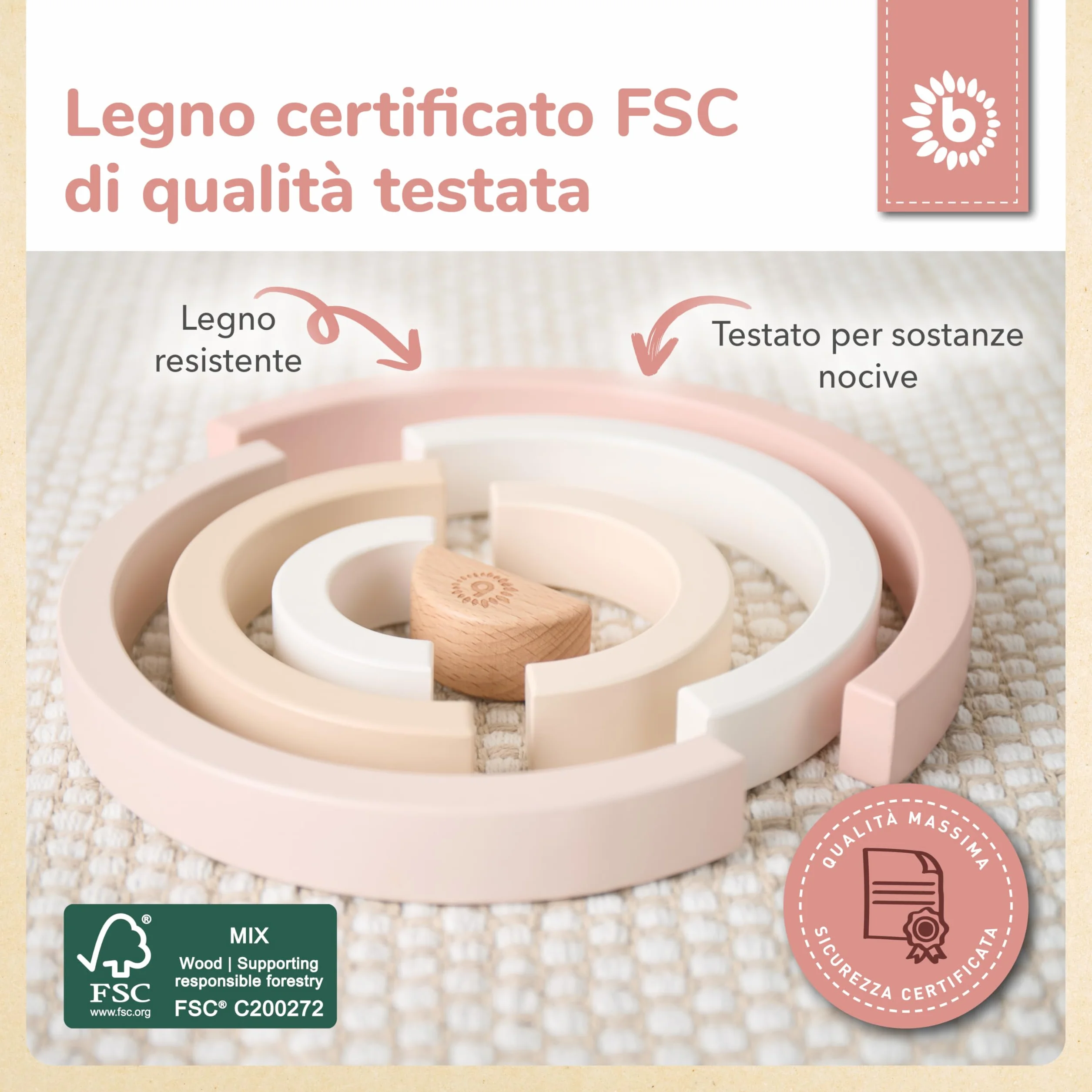 Bieco Ella, torre impilabile in legno per bambini, torre decorativa per giochi Montessori, impilabile a partire da 1 anno