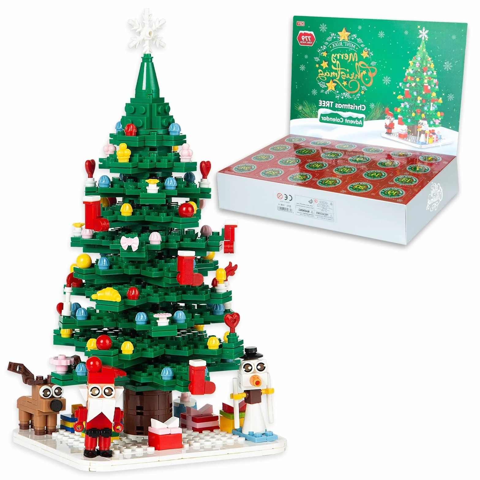 Calendario dell'Avvento 2025 Albero di Natale Kit di Costruzione, Calendario Conto alla Rovescia di Natale Mattoncini 779 PCS Set 24 Giorni Albero di Natale Scatole Sorpresa Regali Creativi per Adulti