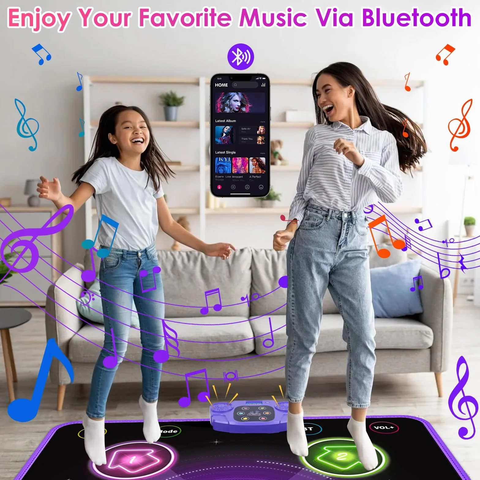 ZWOOS Tappetino da Ballo per Bambini 3-12+ Anni, Tappetino Musicale Bluetooth Elettronico Regalo Bambina