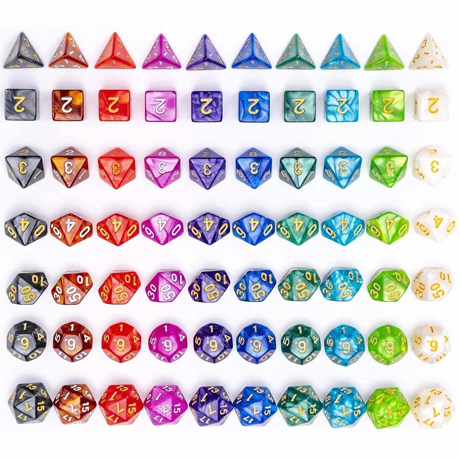 Set di Dadi 10 D20 perle 70 pezzi poliedrici e RPG DND Cielo stellato Giochi da tavolo W20