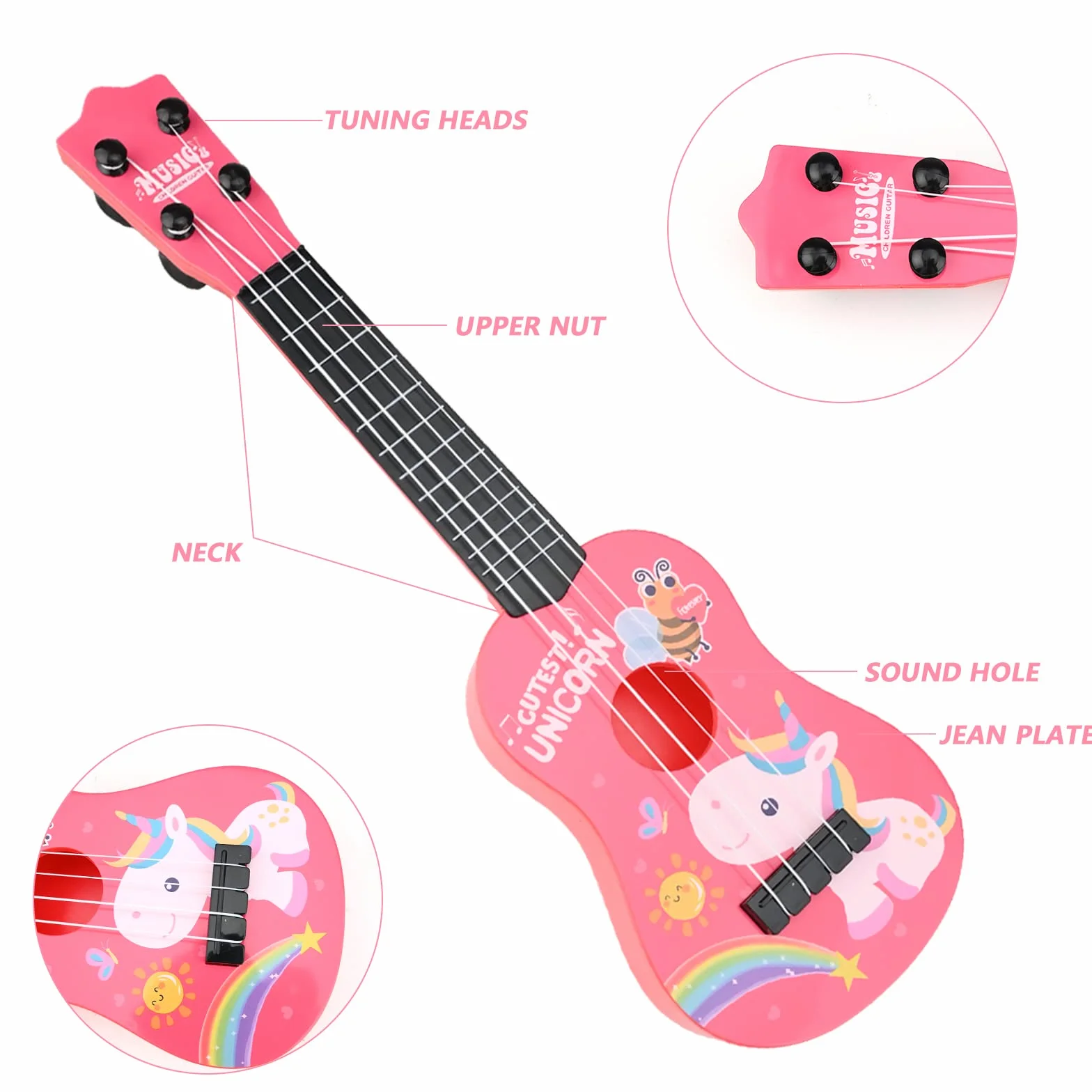 Ukulele Soprano 42 cm, Strumento Musicale Classico con 4 Corde Regolabili