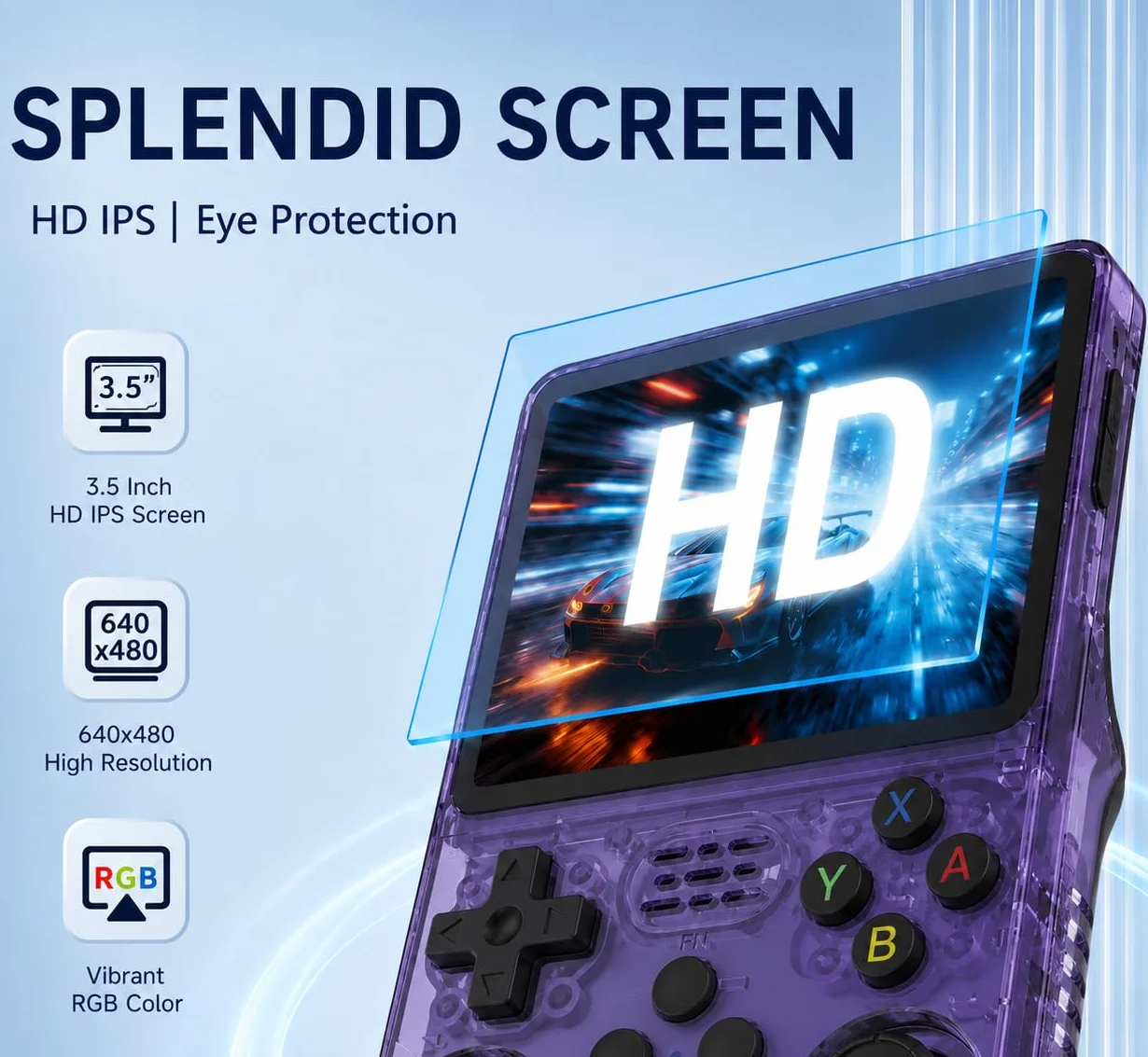 Whatsko R36S Console, Console Portatile 128 GB, Sistema RK3326 Arkos, oltre 40.000 Giochi, schermo da 3,5 Pollici, Console di Gioco Portatile per Adolescenti (Viola)