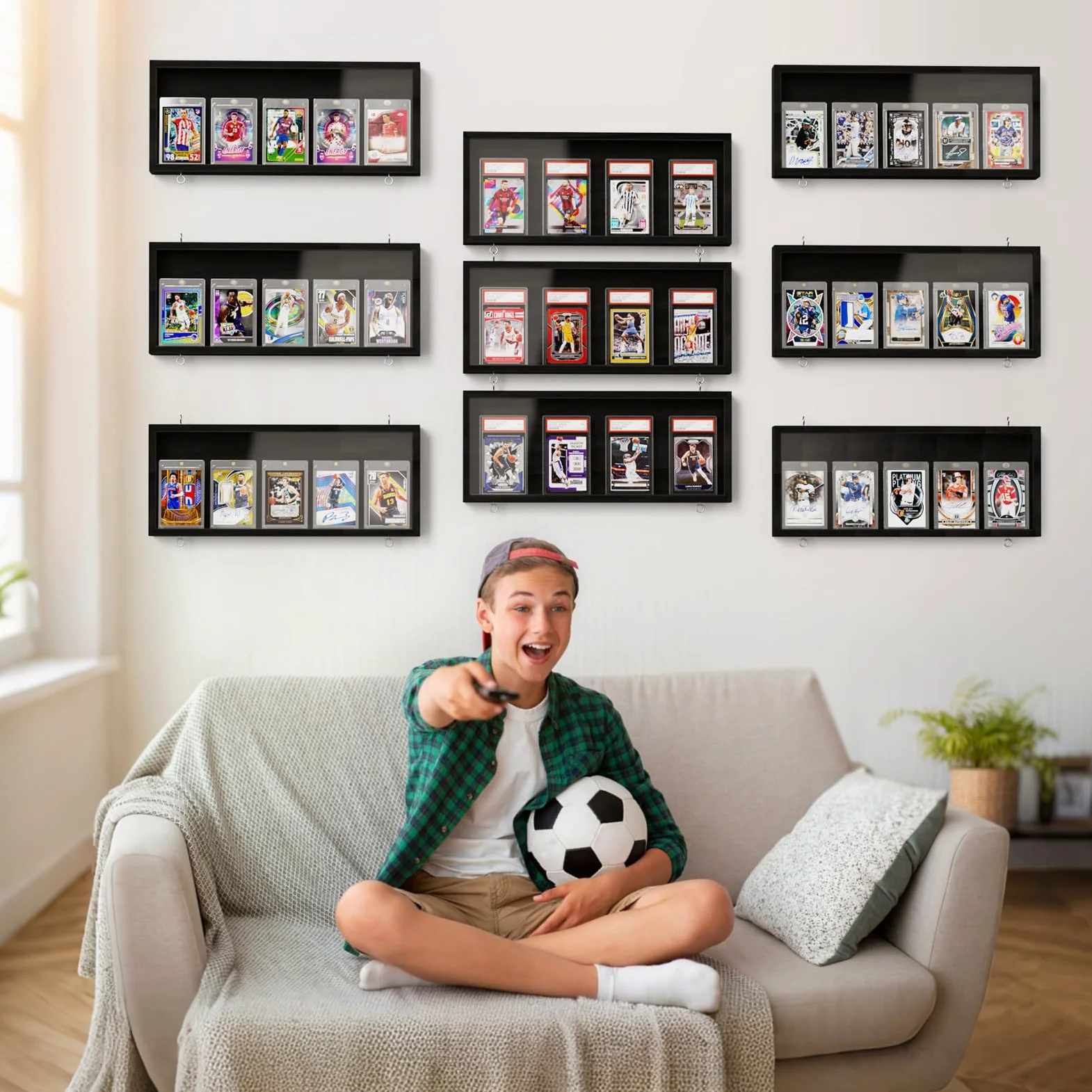 3 Pezzi Espositore a Parete di Carte, Legno Piani Espositore di Carta per Collezione di Baseball Sport, Cornice di Visualizzazione HD