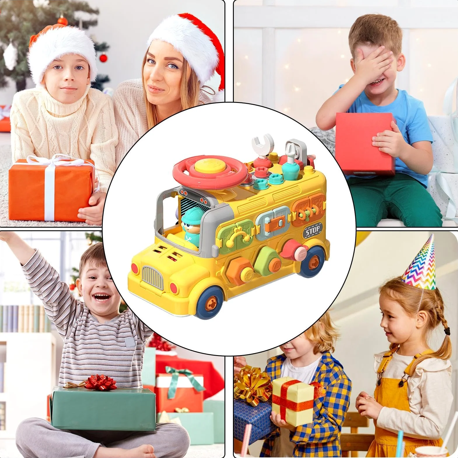 Cubo Occupato, cubo di attività per Bambini | Giocattoli | sensoriali da Viaggio a Forma di Autobus Cubo Occupato - Giocattolo per seggiolino Auto da Viaggio, cubo di attività, Giocatt