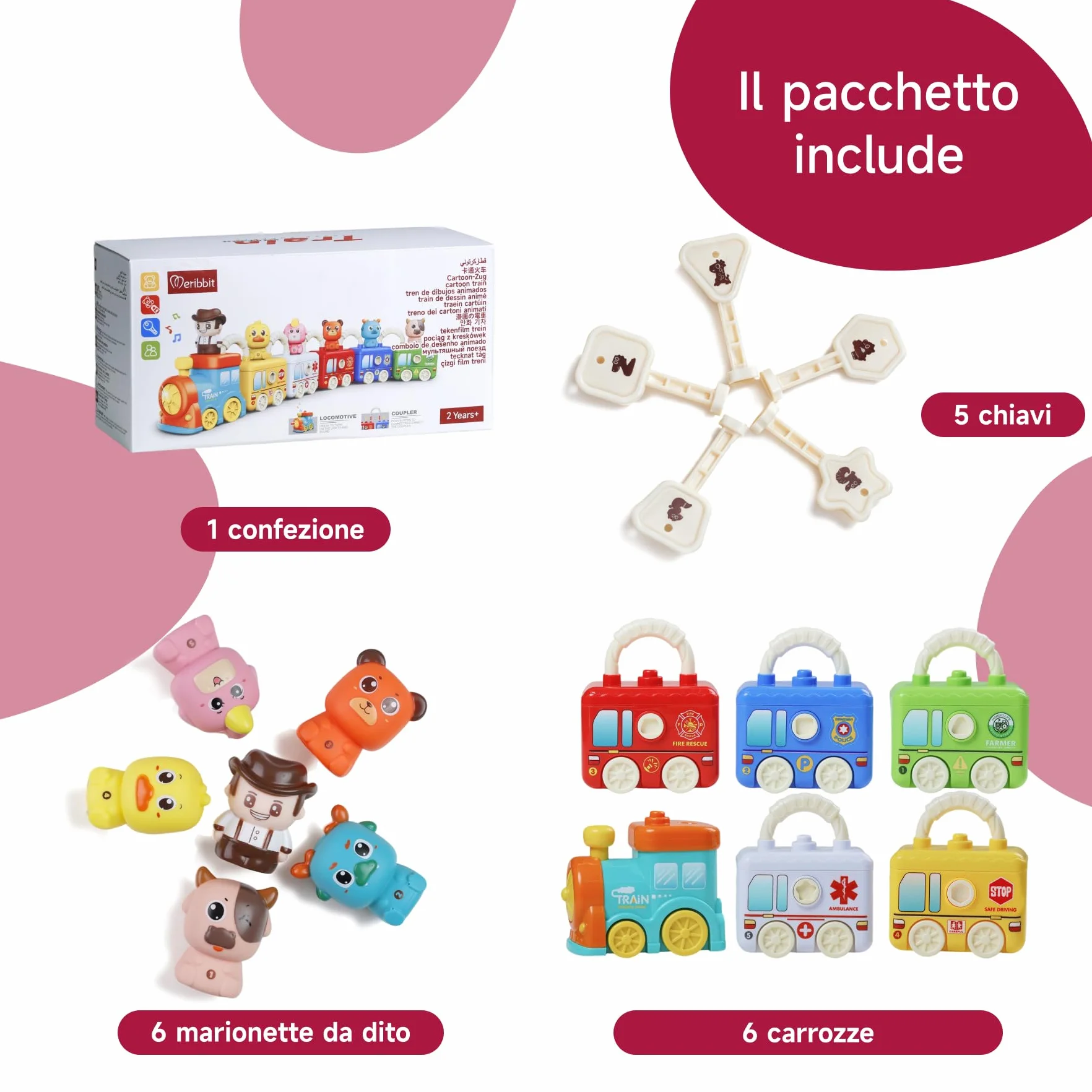 Treno Apprendimento Montessori - Giocattolo Educativo con 5 Serrature & Animali per Bambini 2 3 4 Anni, Gioco Motricità Fine e Colori, Regalo Perfetto