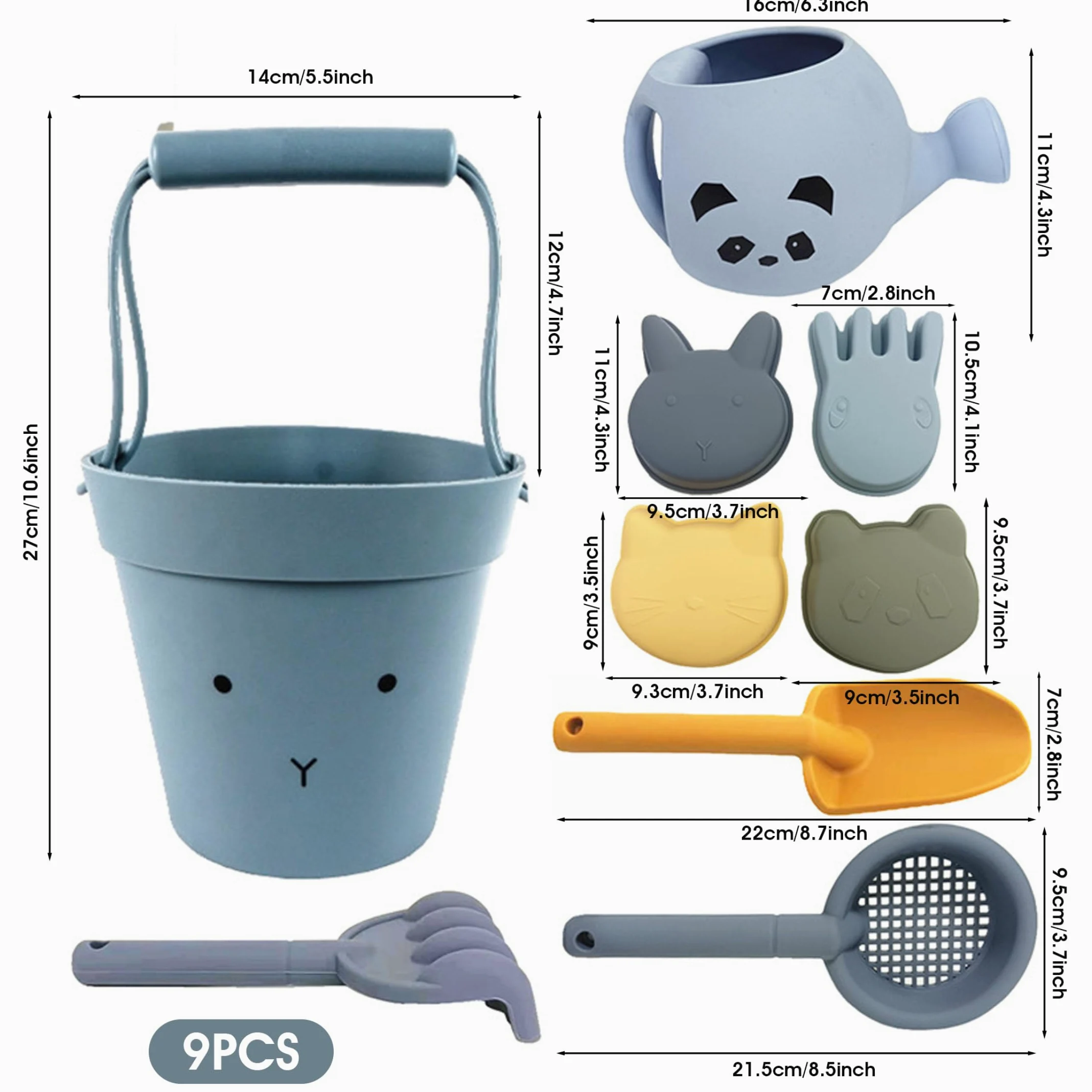 Set di giocattoli di sabbia in silicone Set di 9 pezzi di giocattoli da spiaggia di design di coniglio per bambini Kit di giochi d'acqua con sabbia interattivi per i genitori Divertimento all'apert