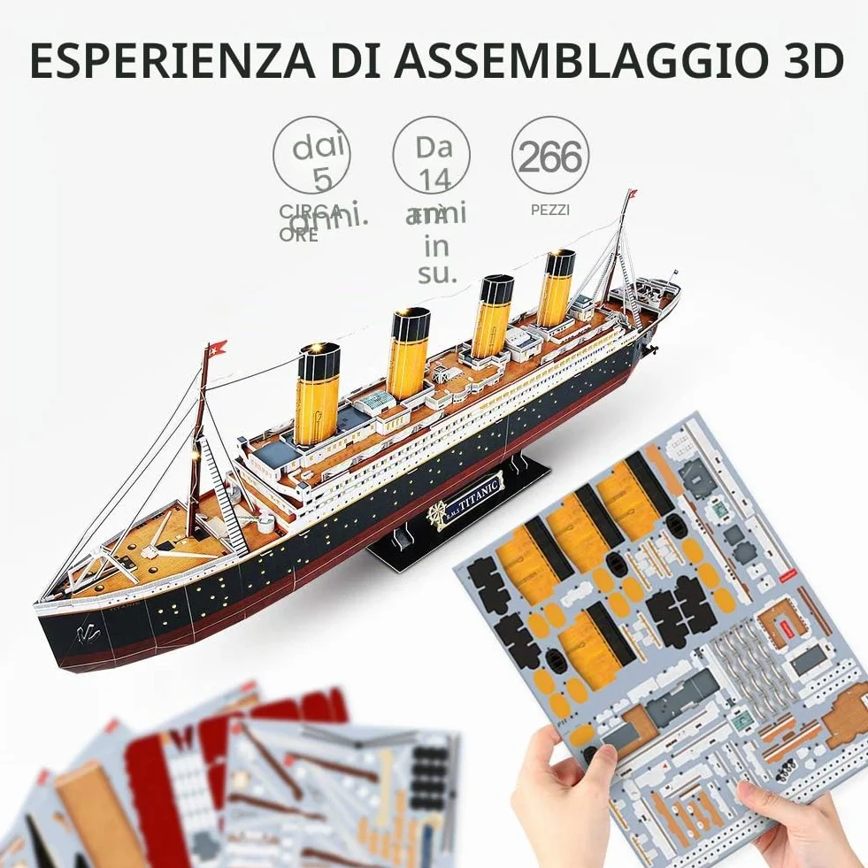 CubicFun Puzzle 3D LED Titanic - Regali di San Valentino Grande Nave Modello Kit di Costruzione Giocattoli per Adulti e Adolescenti,266 Pezzi