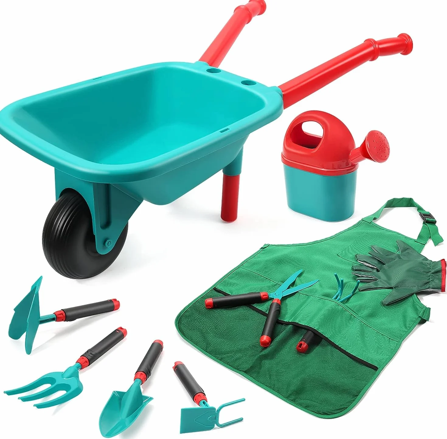 CUTE STONE Carriola Bambini Set attrezzi giardinaggio, giocattoli giardino, guanti, rastrello, pala zappa, regalo