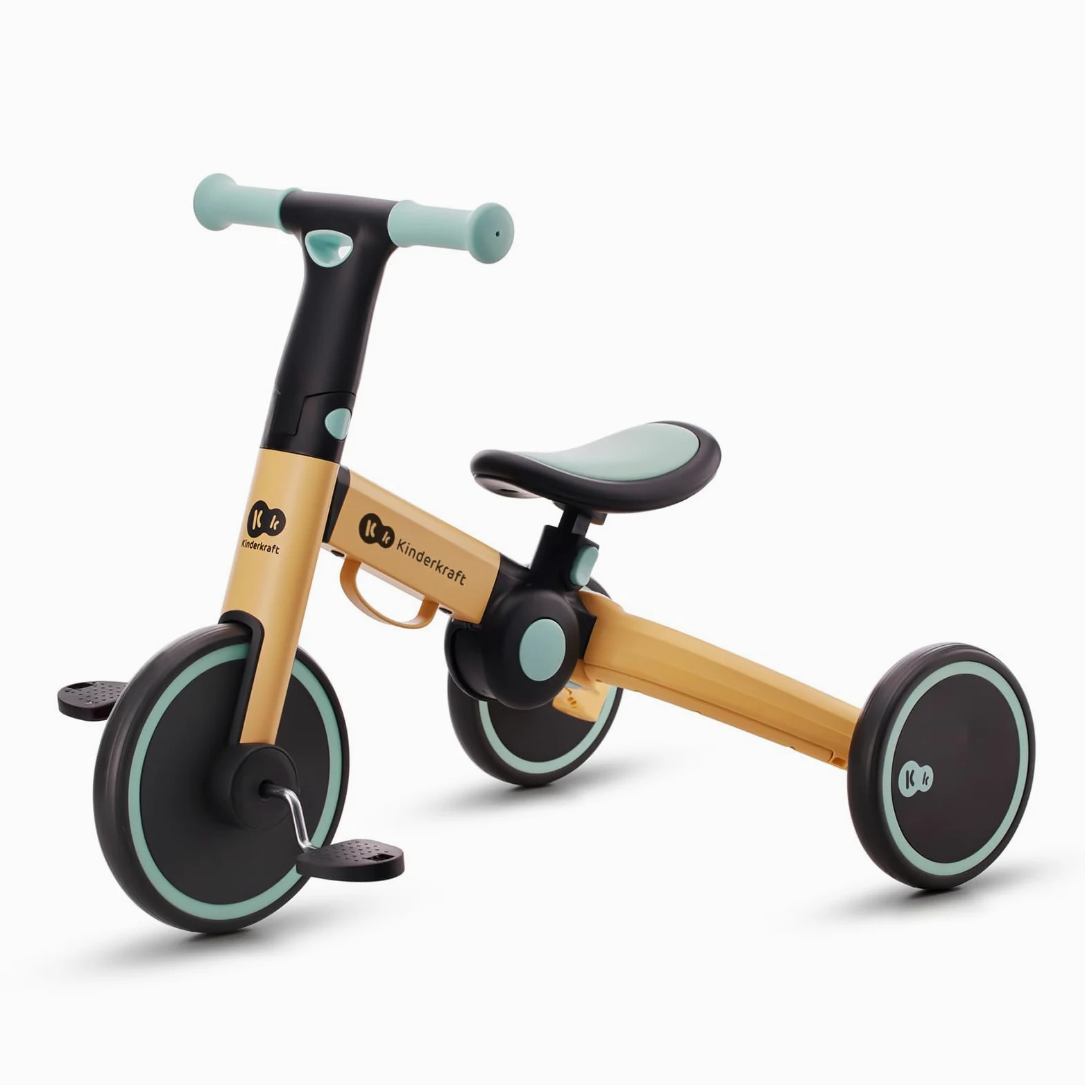 Kinderkraft Triciclo 3in1 4TRIKE, Mini bici, Carrello, Sella regolabile, Pieghevole, da 12 mesi a 5 anni, Giallo+Blu