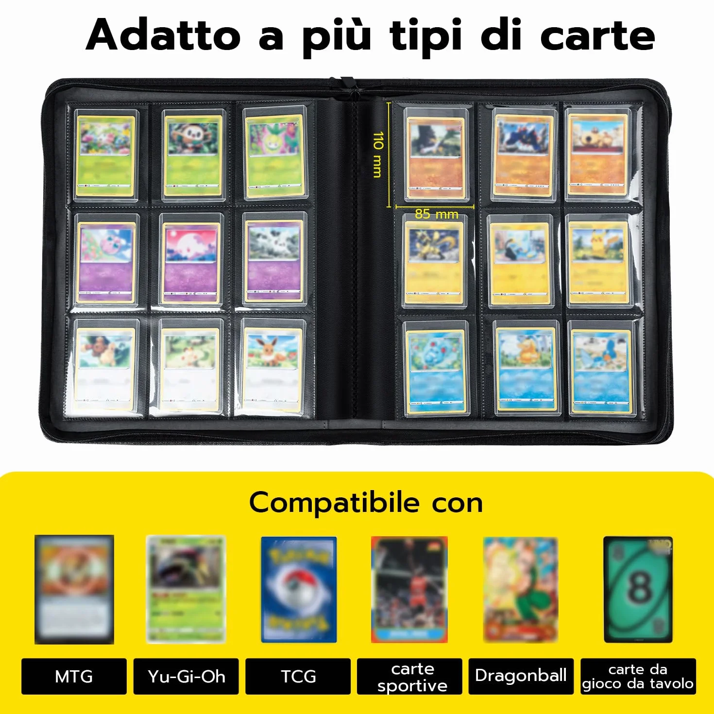Raccoglitore Toploader,Album 9 tasche con 216 scomparti per Carte da Collezionabili con 10 Toploader, Libro Porta Carte per Carte Toploader 3"x4", Magic, YuGi Oh, MTG