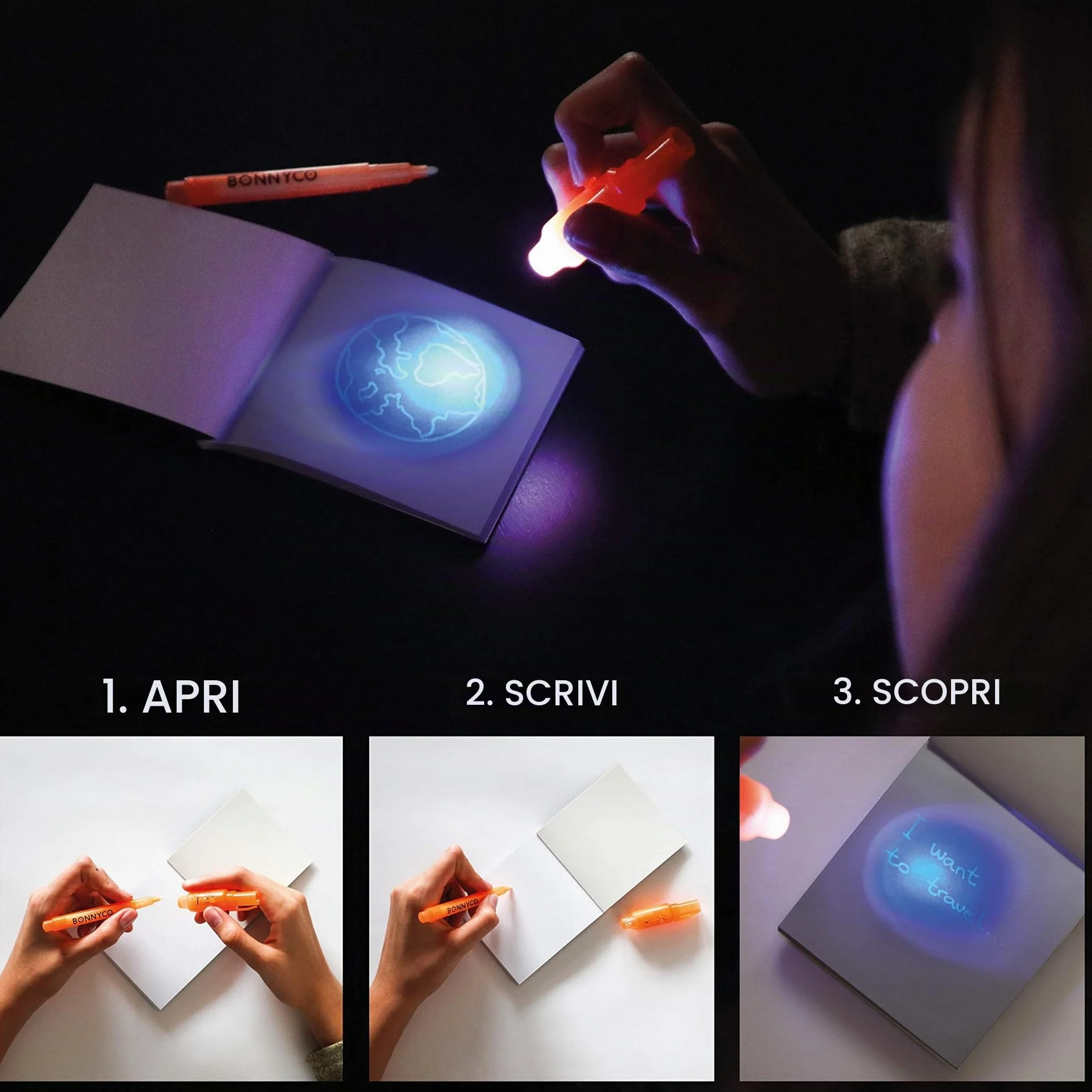 BONNYCO Penna Invisibile e Taccuino 32 Pezzi Gadget Compleanno Bambini Penna Spia Scuola Bomboniere