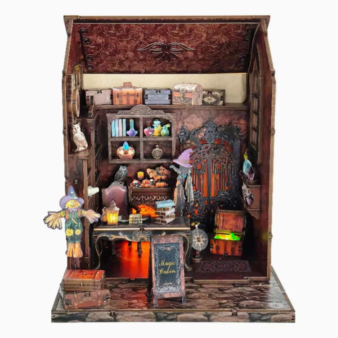 Modello 3D in legno mago mago scuro per adulti, kit di montaggio fai da te in miniatura per casa delle streghe, regalo per appassionati di fai da te/lettori amanti dell'arte, decorazione da scrivania