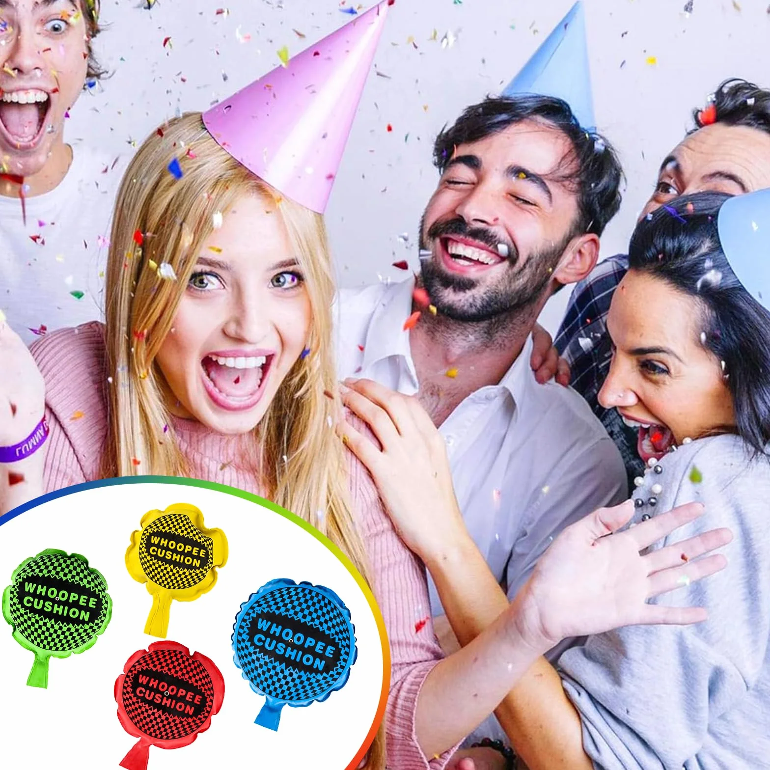 4 Pezzi Cuscino Scorreggione Cojín pedos,Autogonfiante Whoopee Cuscino,Cuscino per Scoregge,Adatto Bambini Adulti per Scherzi Divertimento (Grande/Verde,Medio/Rosso,Piccolo/Giallo+Blu)