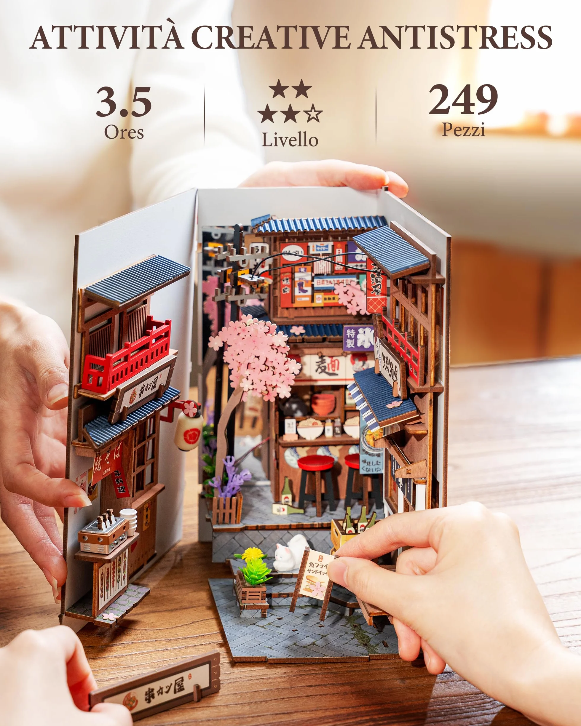 Rolife Book Nook Kit Miniature da Costruire DIY Booknook Sakura Wine Alley 3d Puzzle Legno con Luci Decorazione Libreria Casa Modellismo da Costruire Adulti Diorama Modellismo