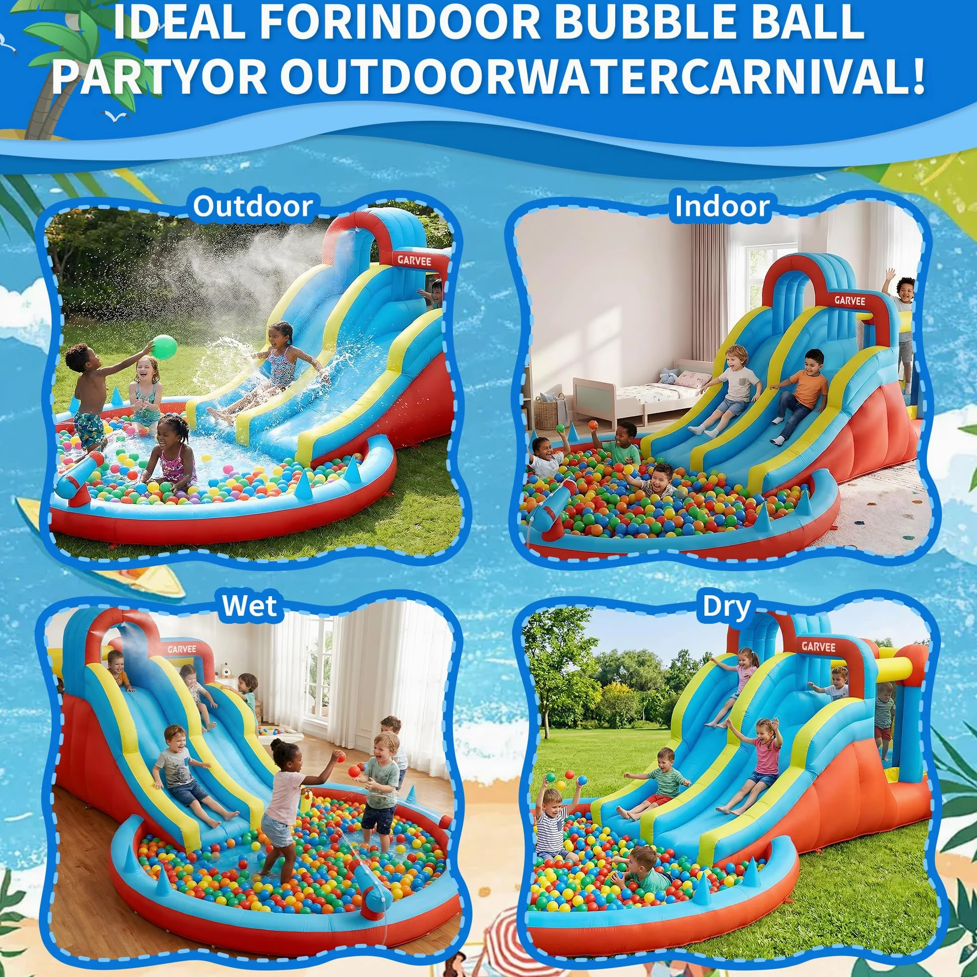 Castello Gonfiabile XXL 8-in-1 per Bambini – Doppio Scivolo d’Acqua, Piscina Grandezza, Arrampicata, Cannoni e Giochi ad Anello, Blower 550W, Oxford Resistente, Interni/Esterni – 26001
