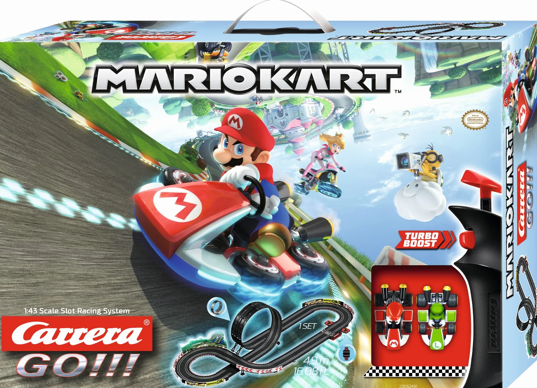 Carrera - 20062491 - GO!!! Mario Kart Mach 8 Set Pista Da Corsa E Due Macchinine Con Mario E Luigi, Gioco Adatto Per Bambini Dai 6 Anni, Multicolore