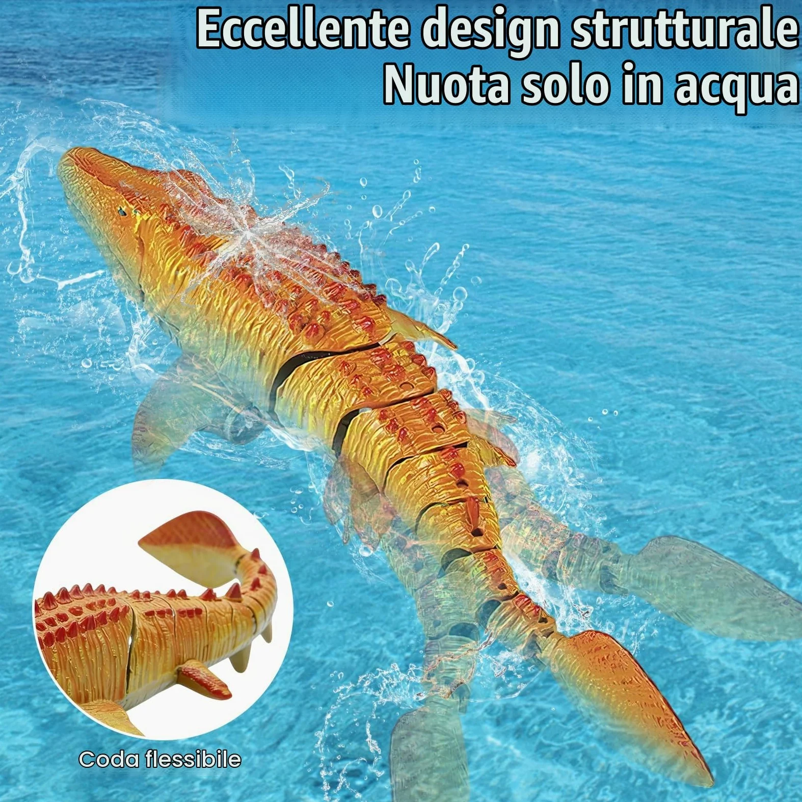 Telecomando Mosasaurus RC Barca, 2,4 GHz Radiocomandata Squali Barca | Piscine e Laghi Giocattolo Elettrico a Forma Dinosauro, Spruzzare Acqua, 2 Batterie, Regalo per Ragazzi e Ragazze (Giallo)