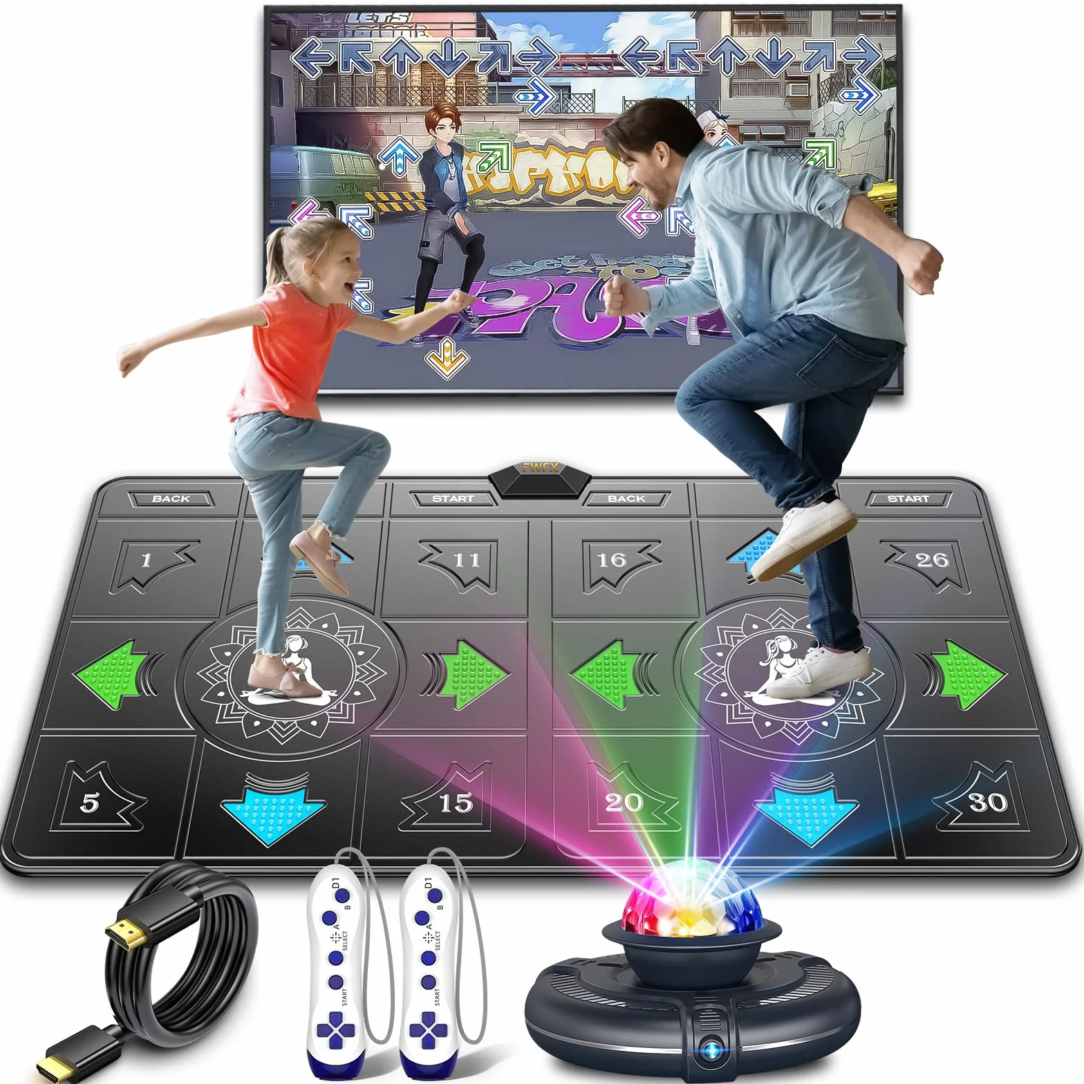 FWFX Tappetino da ballo elettronico per bambini e adulti, gioco musicale per 2 giocatori