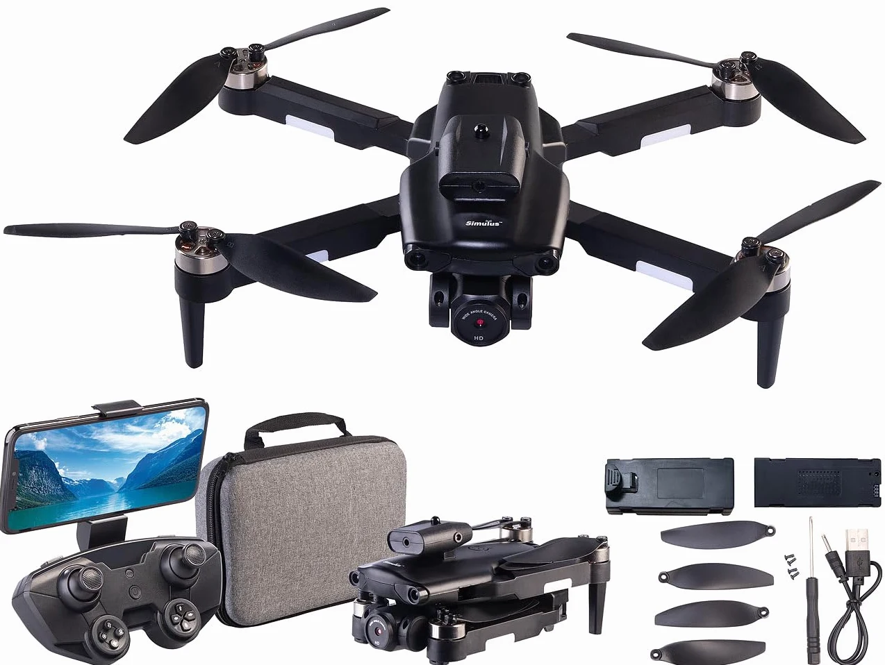 Simulus quadricottero: Droni RC Wi-Fi, pieghevole, con telecamera HD (drone quadricottero, drone pieghevole quadcopter, LED)