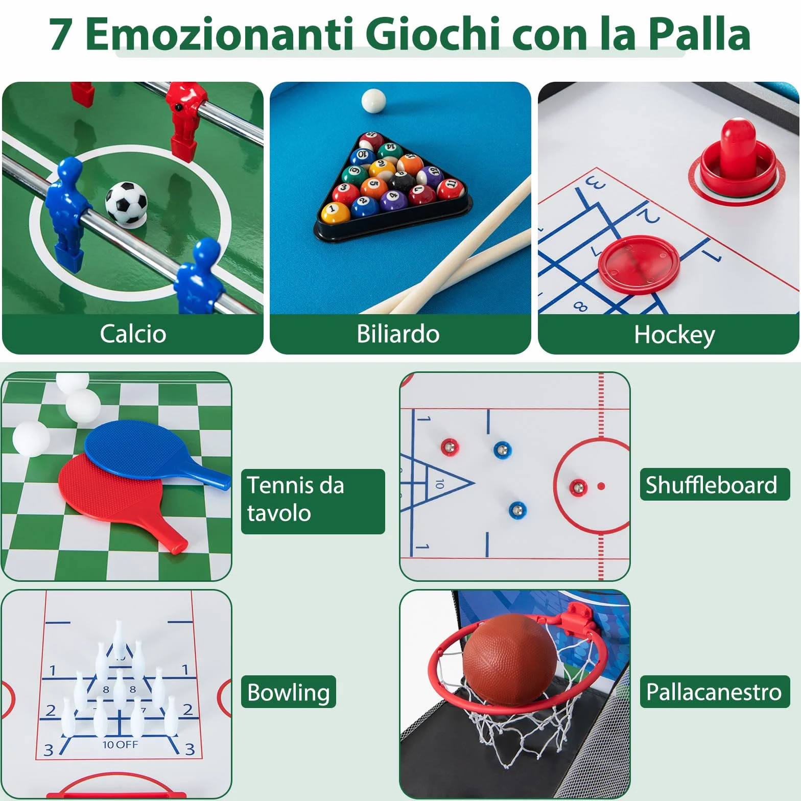 RELAX4LIFE 14 in 1 Multifunzionale Tavolo da Gioco, Biliardo Ping Pong Basket Calcetto Bowling Shuffleboard