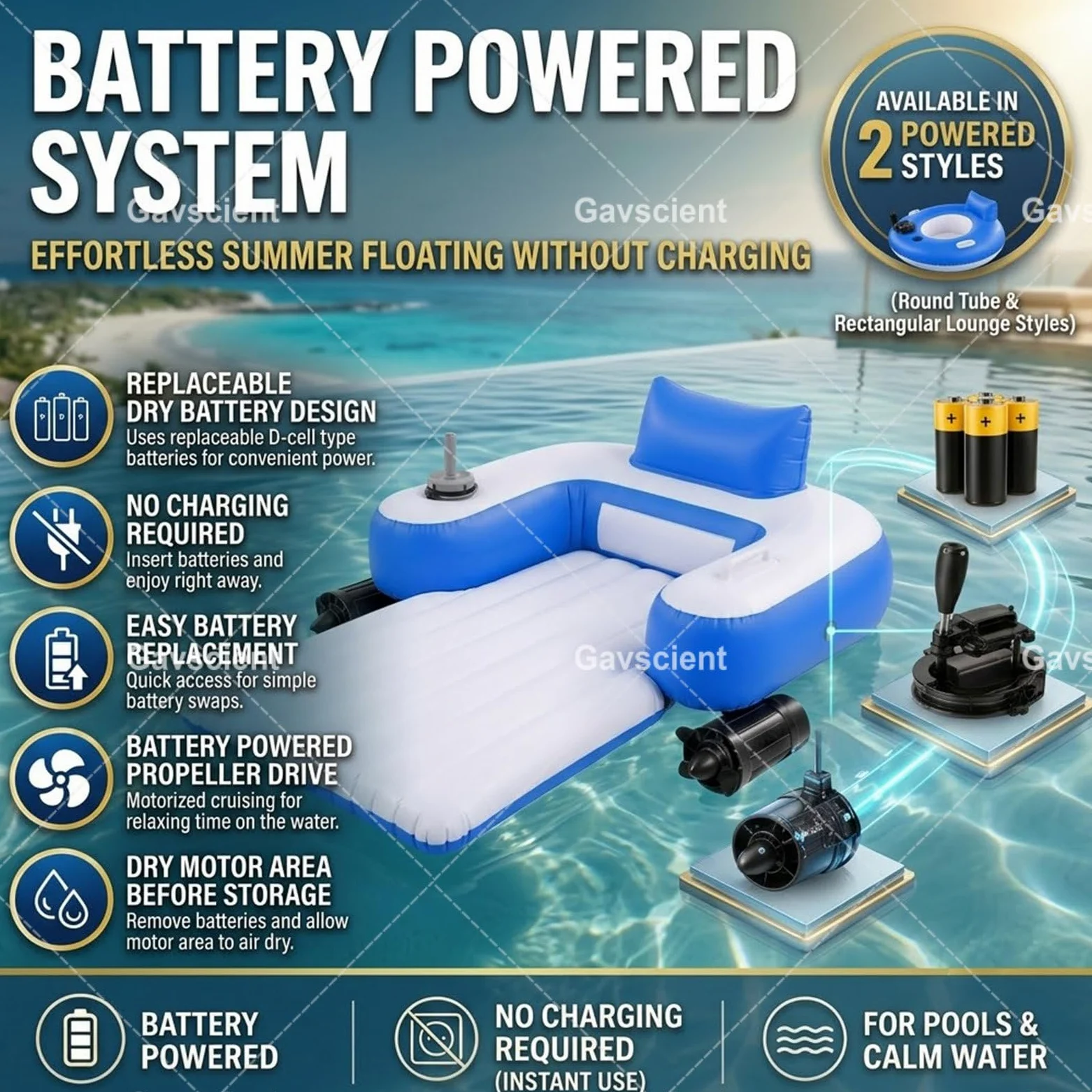 Materassino Prendisole Motorizzato con 1 O 2 Motori, Galleggiante da Piscina Elettrico Ricaricabile per Adulti, Lettino Gonfiabile per Vacanze, Mare E Divertimento Elongated