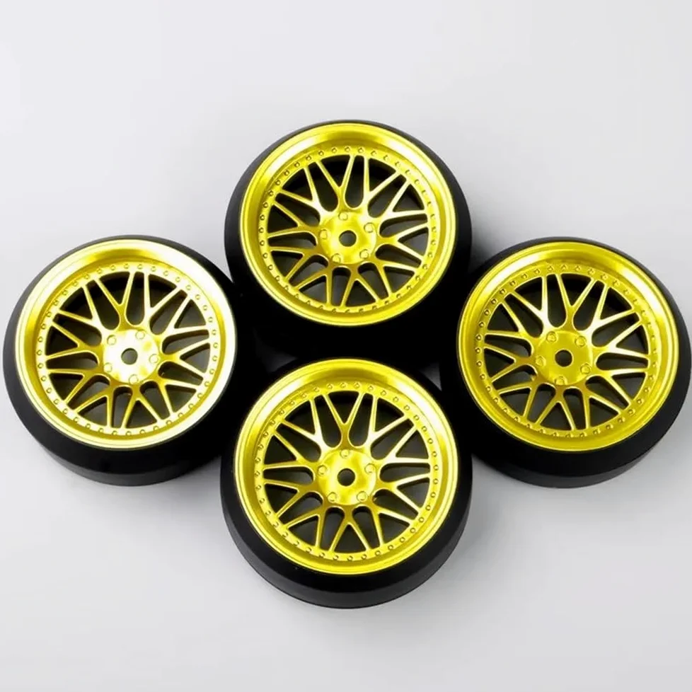 1 set di 4 pneumatici e cerchioni RC da drift in scala 1/10, offset 6 mm, esagonale 12 mm, compatibile con vari modelli di auto.