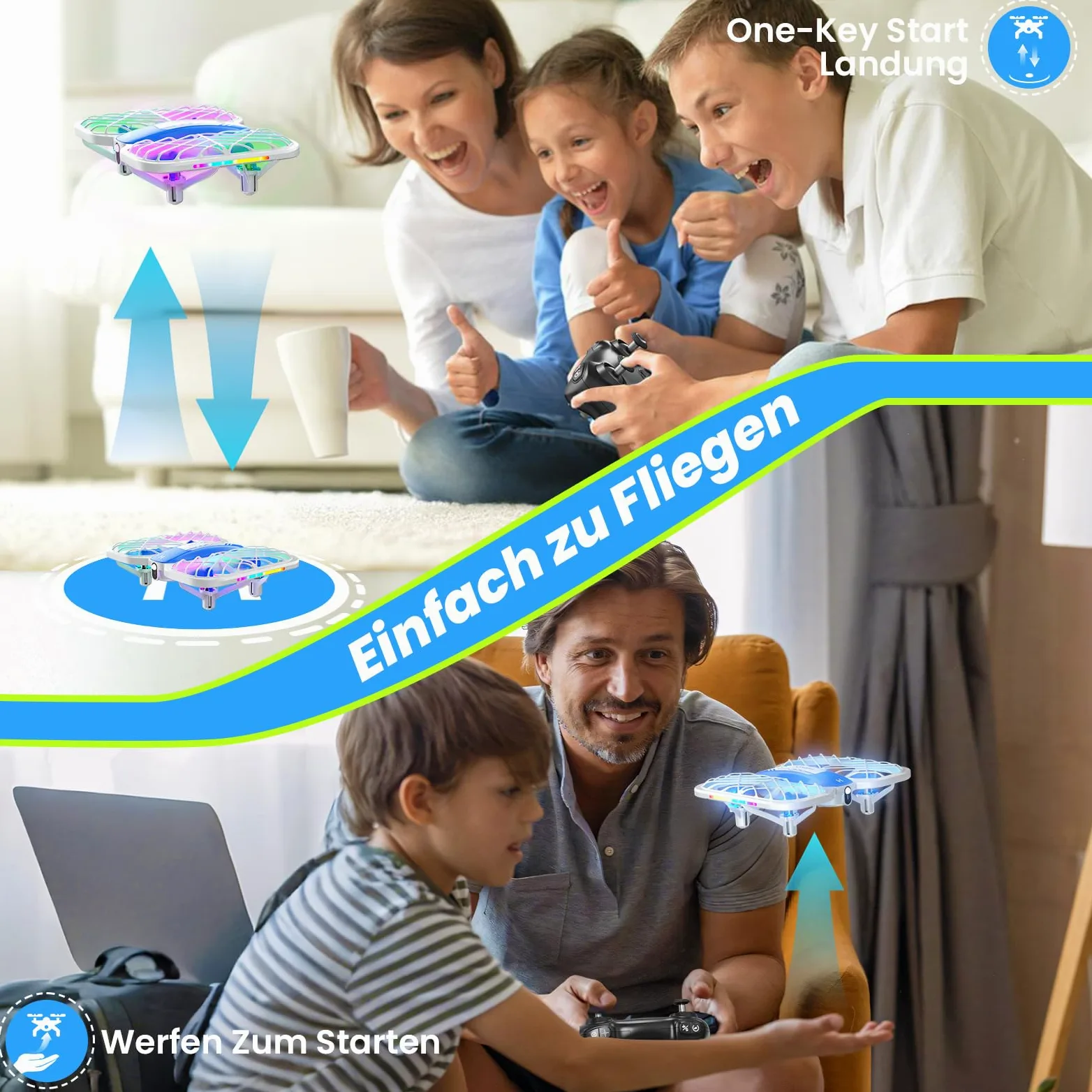 Mini drone per bambini, HOFMOC Mini drone con 5 luci LED, 3D Flip, avvio/atterraggio con un tasto, modalità headless, 3 modalità di velocità, 22 minuti di tempo di volo, drone giocattolo regali per