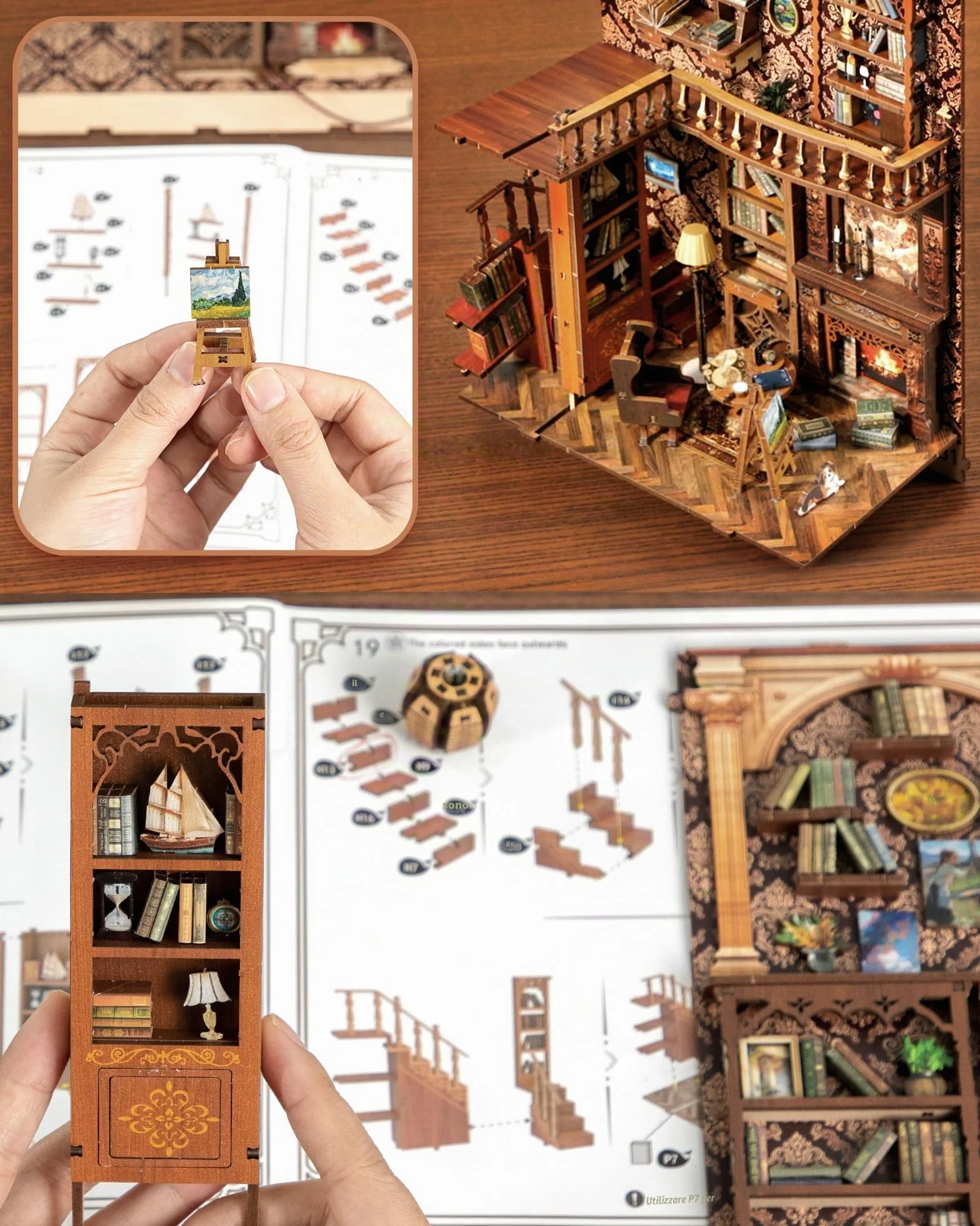 DIY Biblioteca Book Nook Kit, Casa Delle Bambole in miniatura con Libreria Estraibile, Booknook Inserto per libreria Vicolo dei decori,Kit Casa in Miniatura con Luce a Led per Adulti oltre i 14 Anni