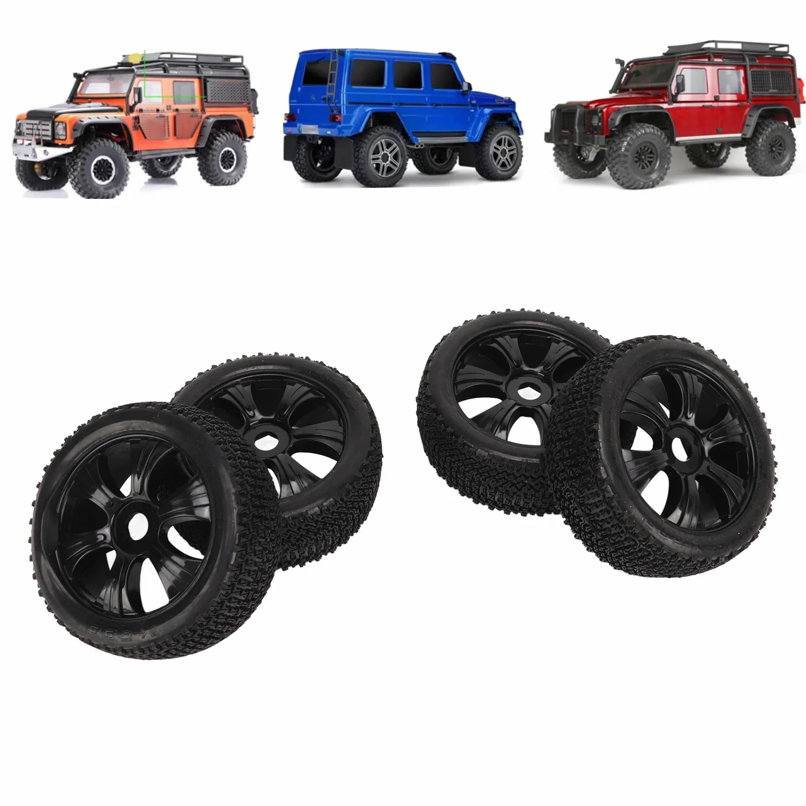 Pneumatico Corto per Camion, Gomma Plastica Resistente all'Usura 4 Pezzi Sostituzione Pneumatici RC per Modellini in Scala 1/10 (Nero)