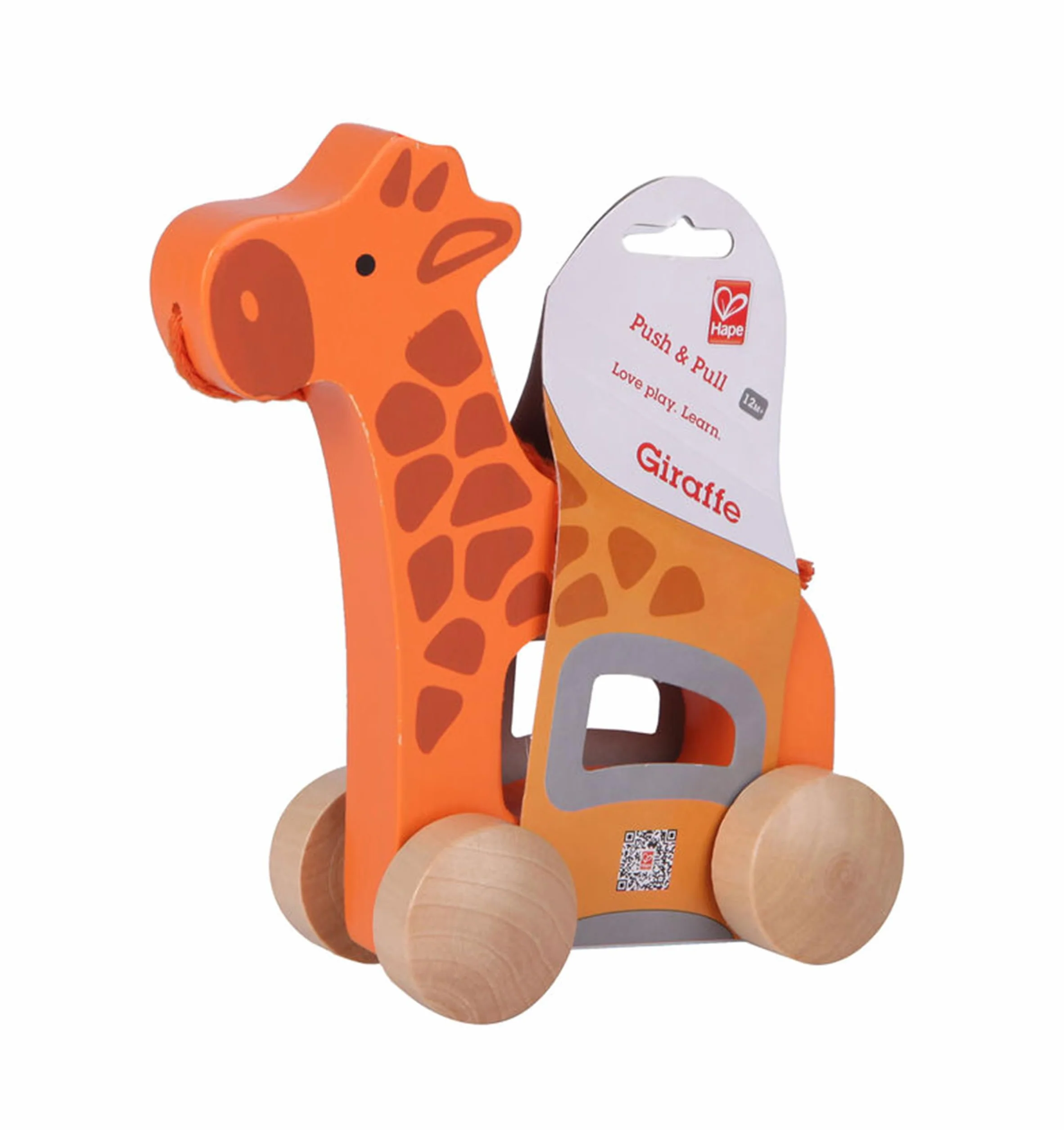 Hape - Giraffa Spingi&Tira | Animali in legno trainabili con cordino e rotelle - Push&Pull Toys per bambini dai 12 mesi