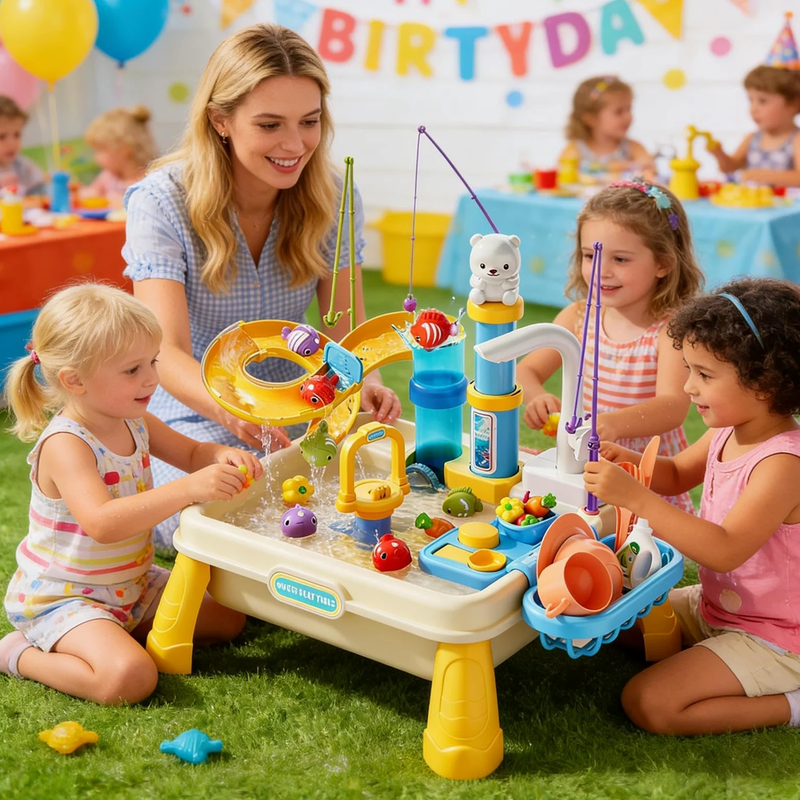 Tavolo d'Acqua da Esterno Attività Sensoriale da Cortile con Pompa | Tavolo Sabbia e Acqua per Bambini 4-8 Anni Cameretta Giardino