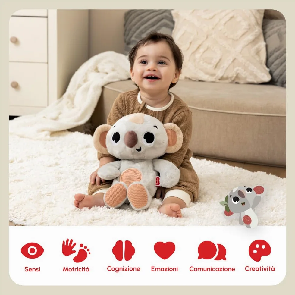 Tiny Love Koala Peluche Che Respira, Peluche Neonato, 0+ Mesi, Giocattolo con Movimento Calmante, Musica, Rumori Bianchi e Luci, Lavabile in Lavatrice, Ricarica USB-C, Collezione Boho Chic