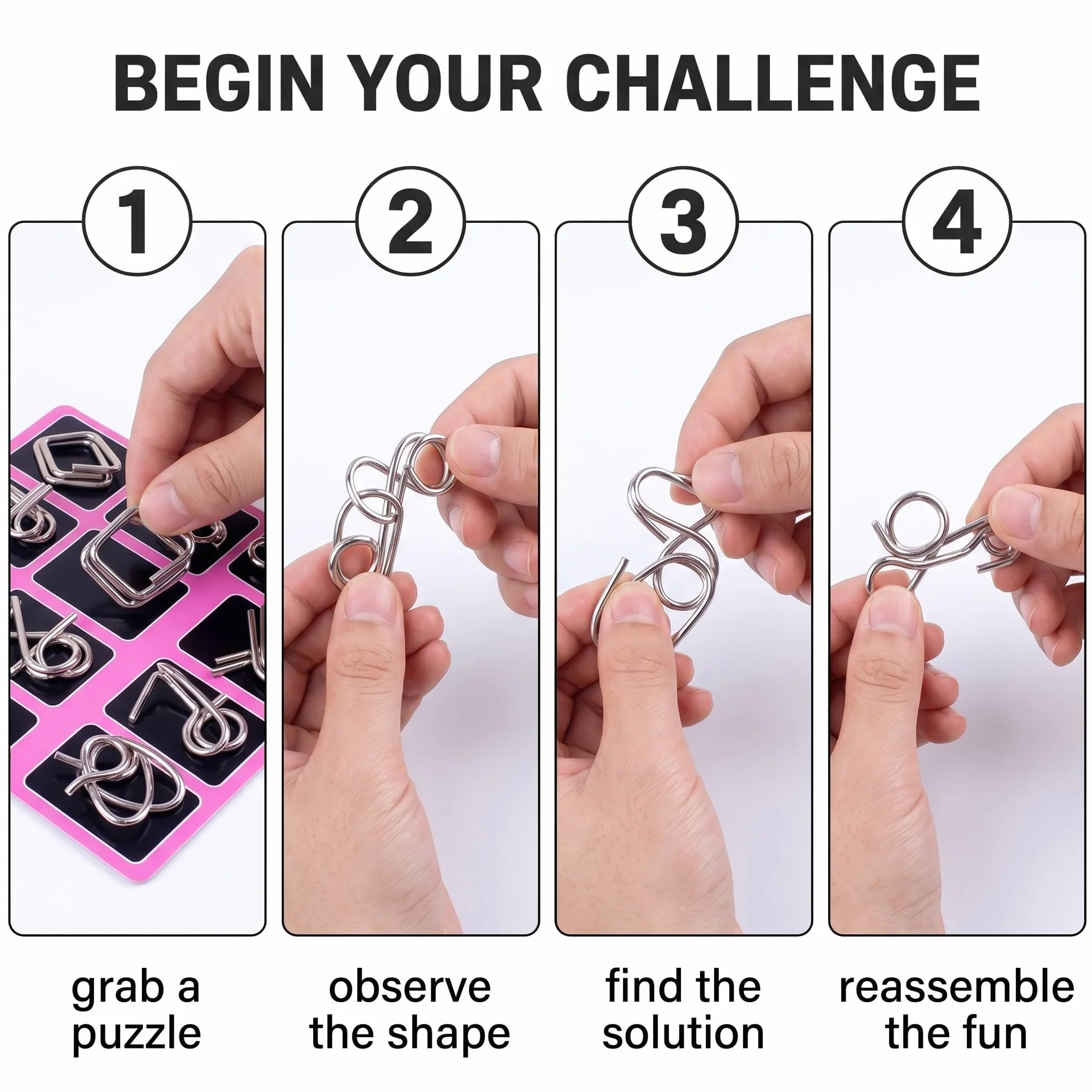 Puzzle in Metallo 3D, Set di 9 Rompicapo in Filo Metallico per Adulti e Bambini, Giocattoli Educativi