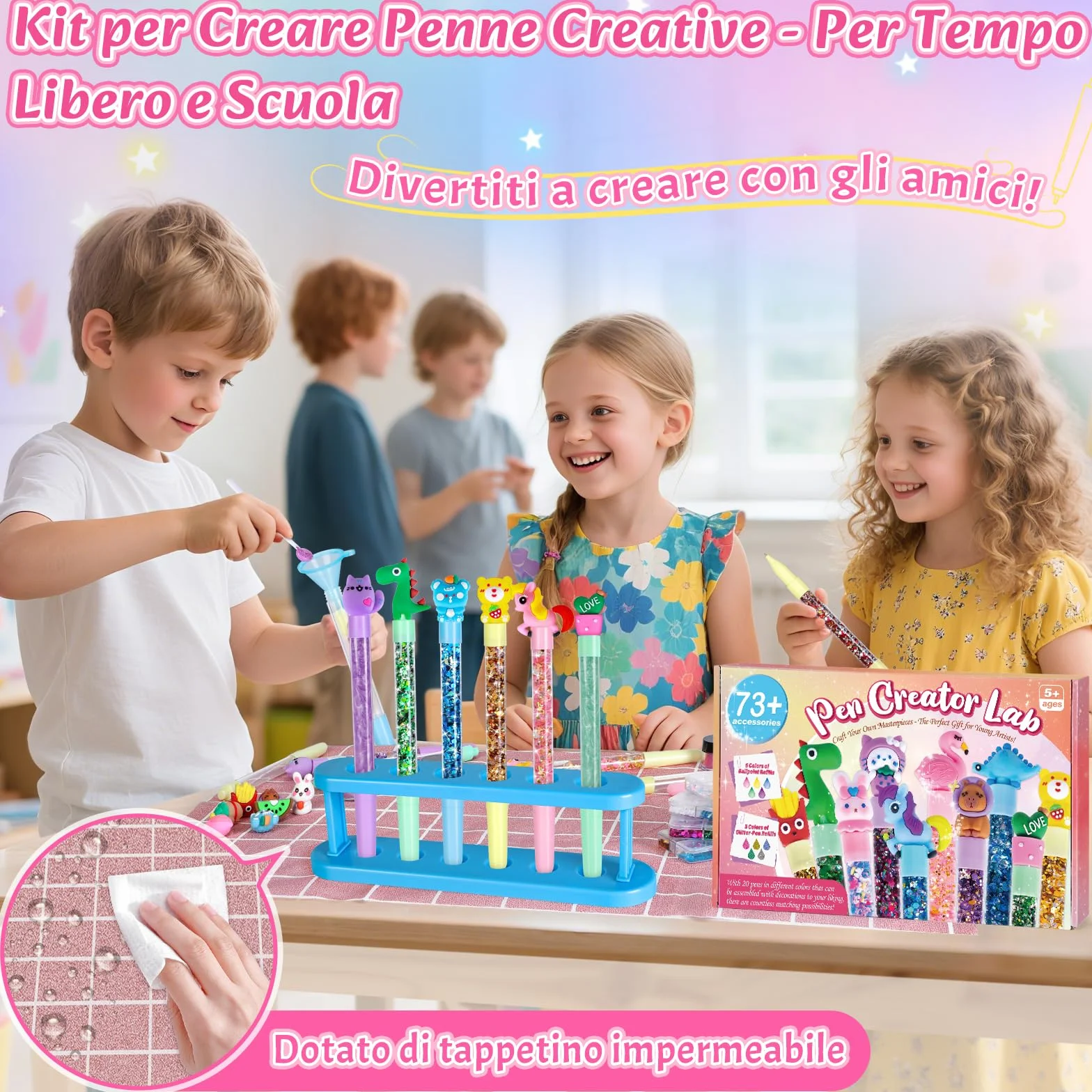 Kazzley Laboratorio delle Penne 73 Pezzi, Fabbrica delle Penne crea 20 Penne Glitter, Lavoretti Creativi per Bambini 5-12 Anni