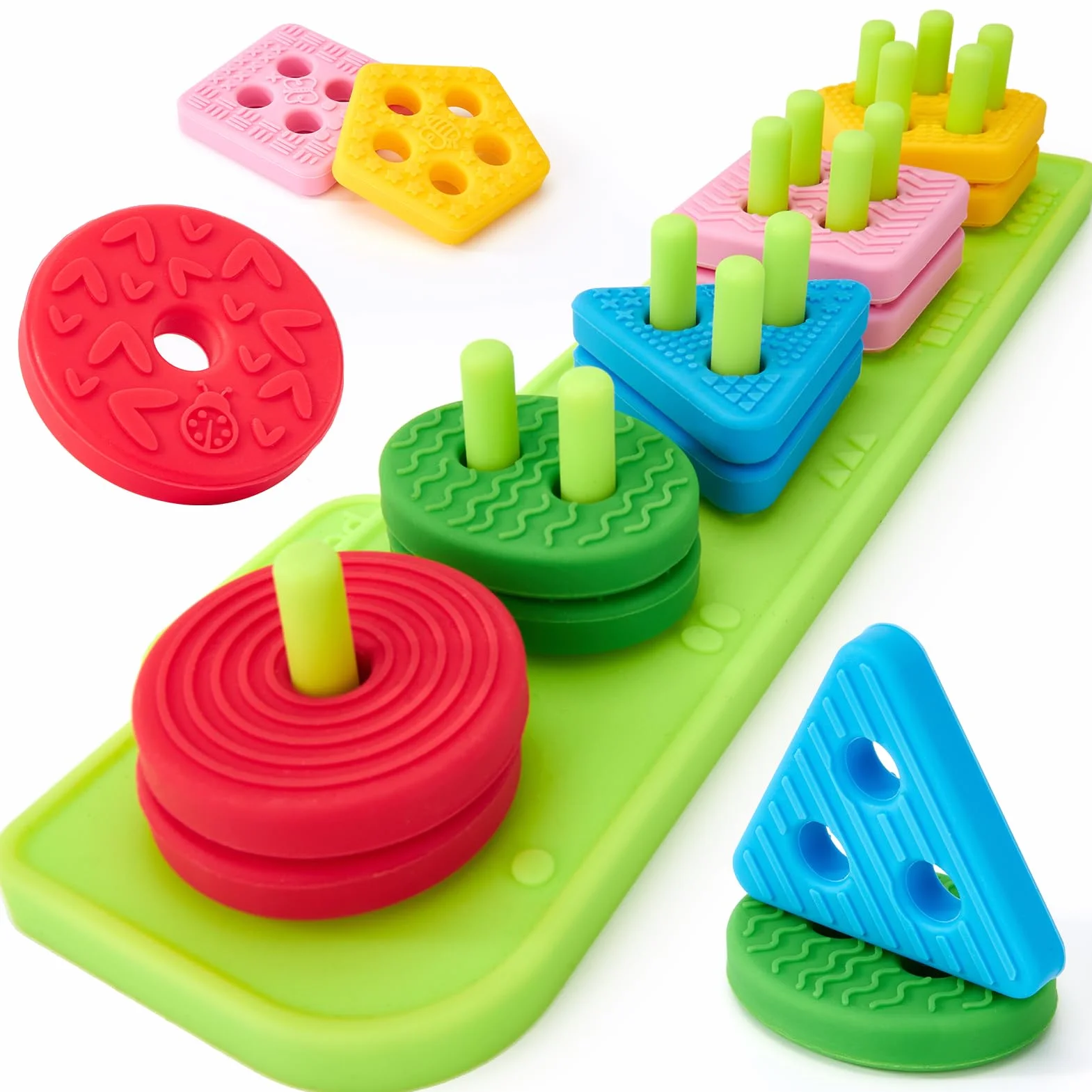 hahaland Gioco Sensoriale in Silicone per Bambini 12+ Mesi, Gioco Impilabile Morbido, Blocchi Montessori per Sviluppo Sensoriale e Motricità, Regalo per Bambini 1-3 Anni
